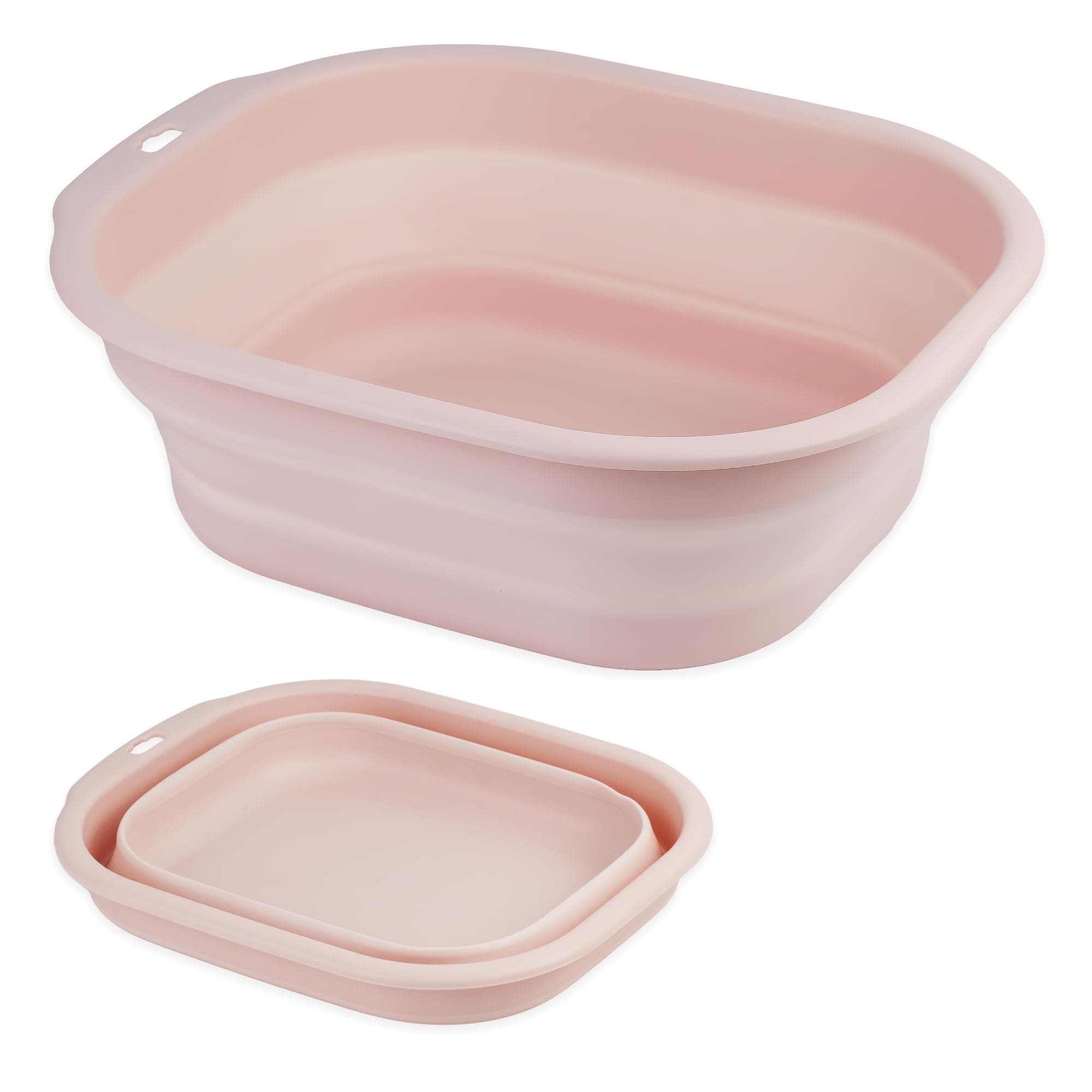 Collapsible Wash Basin Set of 2, Foldable Small Medium Size Wash Basin, Portable Plastic Basins for Laundry, Bottles, Travel, Camping (Pink)