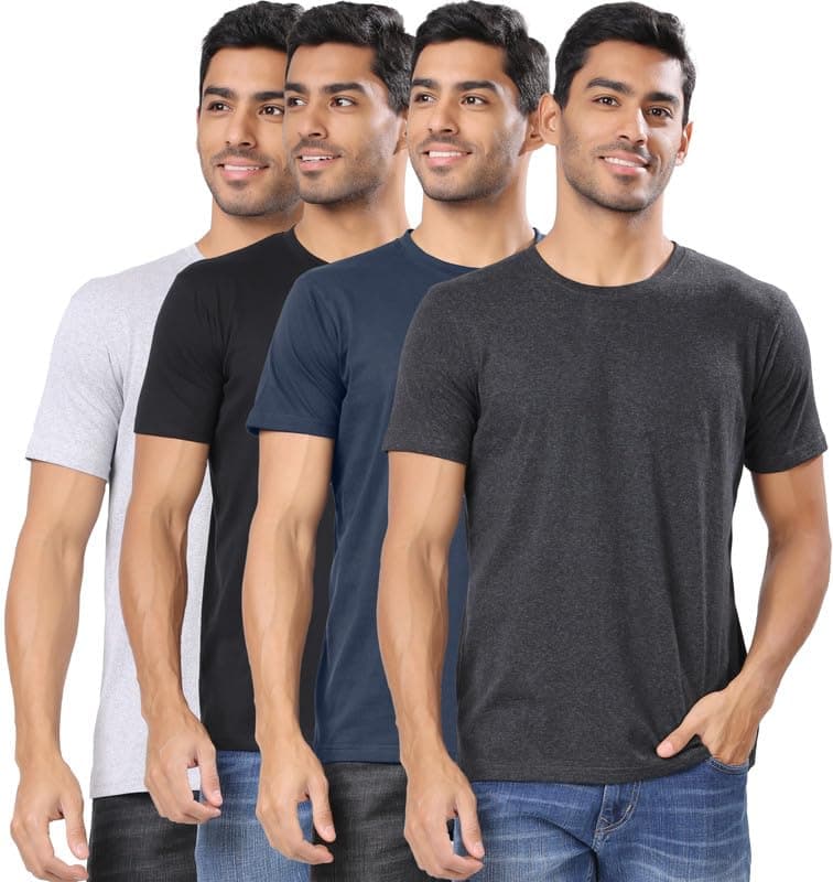 Men's Cotton Blend Regular Fit Solid Round Neck Half Sleeve T-Shirts - Pack of 4