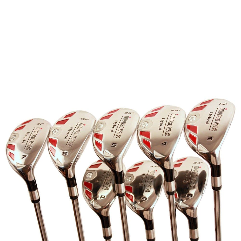 Senior Men’s Golf All iDrive Hybrids Complete Full Set, which Includes: #3, 4, 5, 6, 7, 8, 9, PW Senior Flex with Premium Men's Arthritic Golf Grip Right Handed Clubs