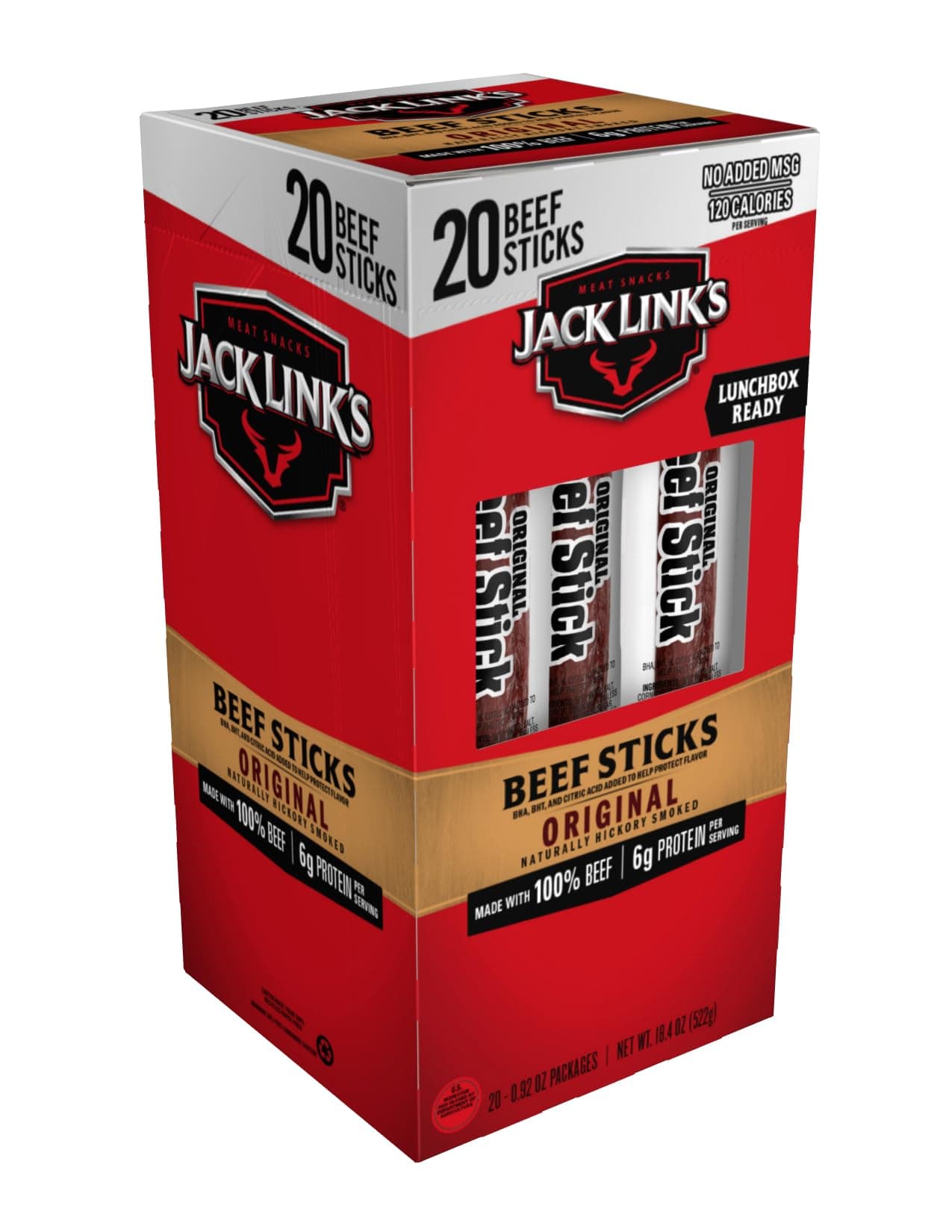Original Beef Sticks - Made with 100% Real Beef - Ready to Eat Real Meat Protein Snacks - 5g Protein per Serving - 0.92 oz Meat Stick