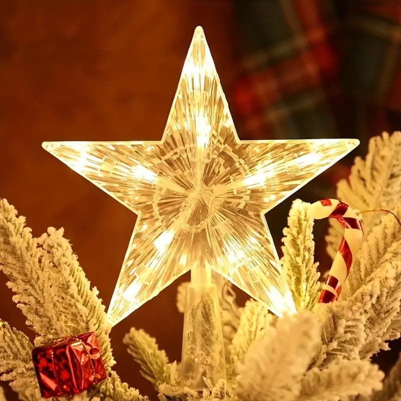 18cm Christmas Tree Topper Star LED Lighted Star Tree Top 5-Point Star Light Treetop, Small Xmas Tree Topper Decor for Christmas 1 pcs