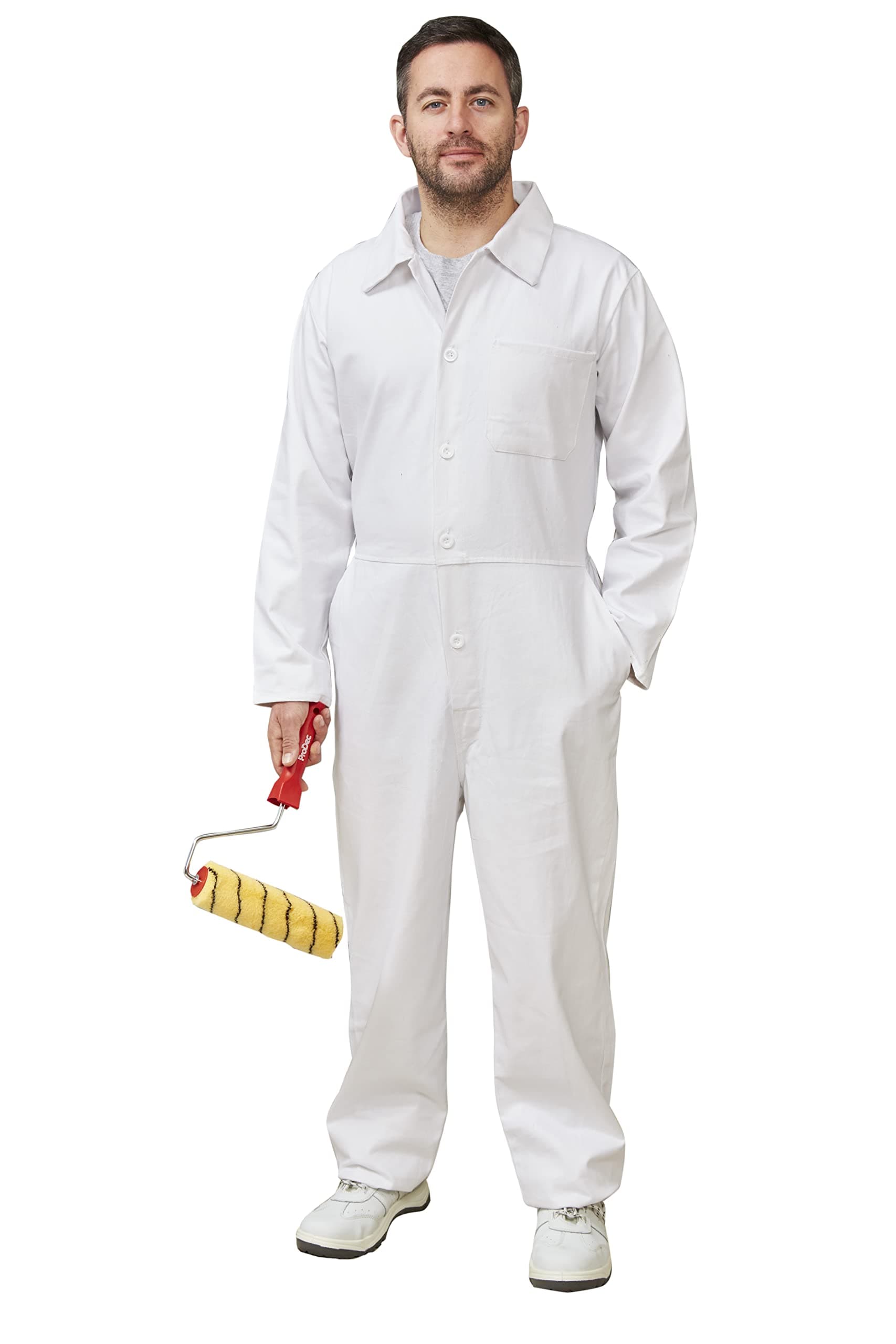 100% Cotton Drill Multi Pocket White Boiler Suit Coverall, Decorators Protective Overall Dungarees for Painting & Decorating, Work Jobs, Heavy Duty Fabric - 50"