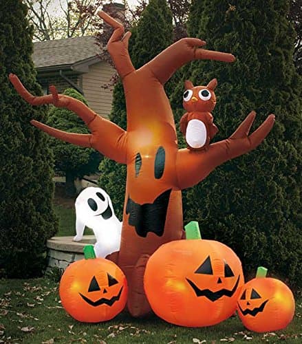 7.5 Ft Tall Large LED Lighted Spooky Airblown Inflatable Halloween Haunted House Tree Ghost Owl Jack O Lantern Pumpkins Outdoor Yard Decoration