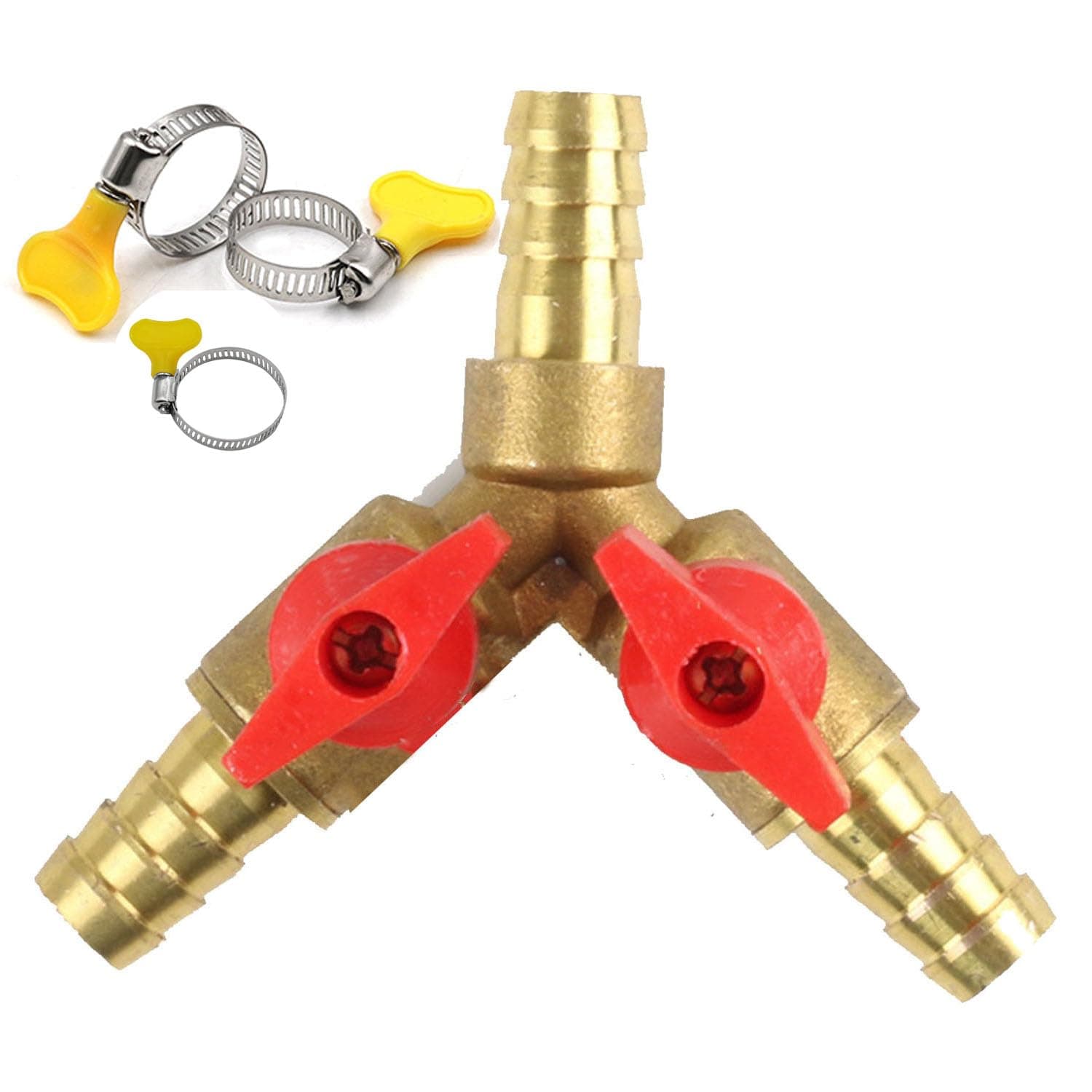 Copper gas splitter with two-way switch and 3 Hand twisted clamp,Gas Divider Pressure Regulator,Gas can be sent to two devices and the switches can be controlled separately