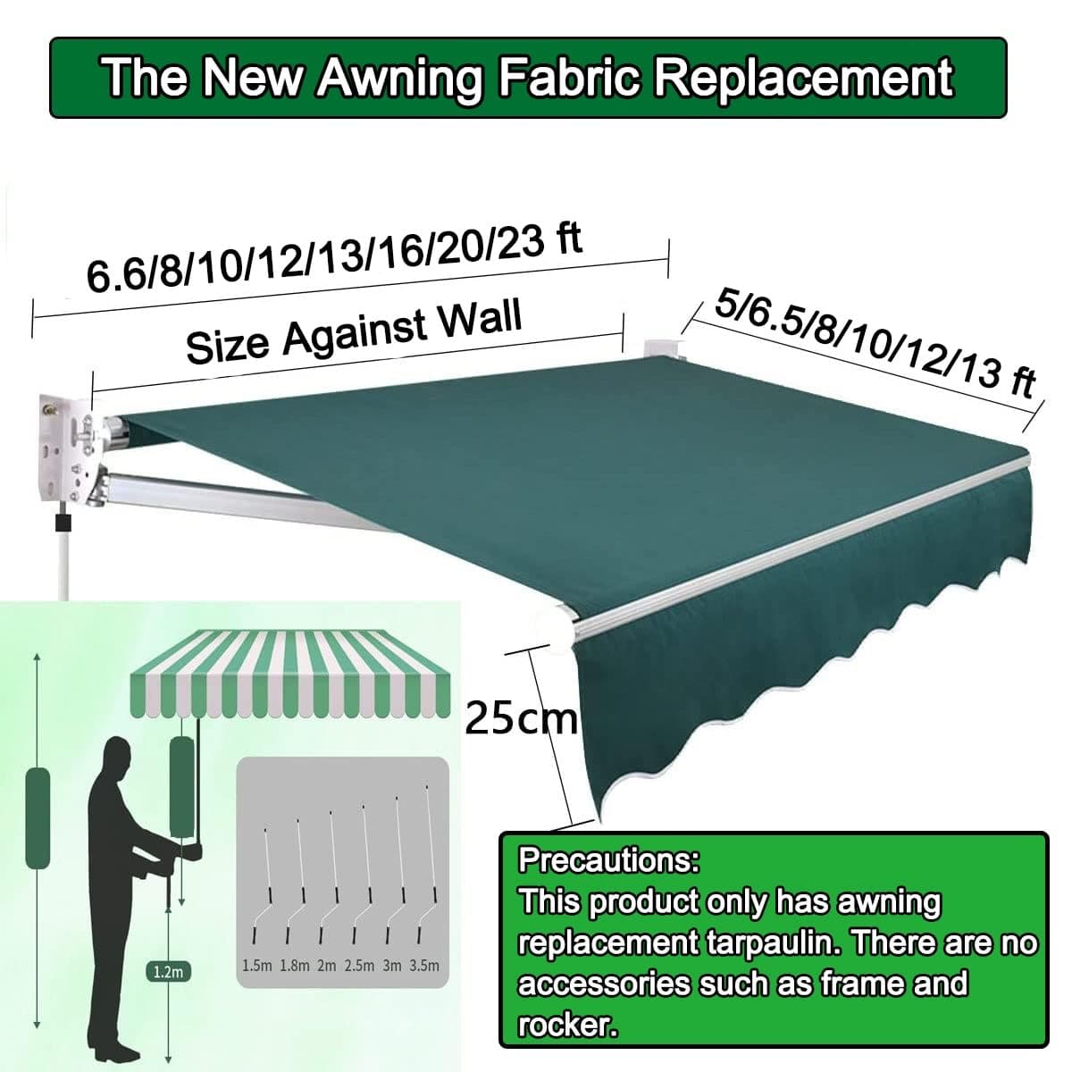 Retractable Patio Awning Replacement Fabric (Without Frame) Waterproof Shade Sun Shade Awning Cover Outdoor Patio Canopy Sunsetter Deck Awnings Polyester(G,(16x13ft) 5x4m)