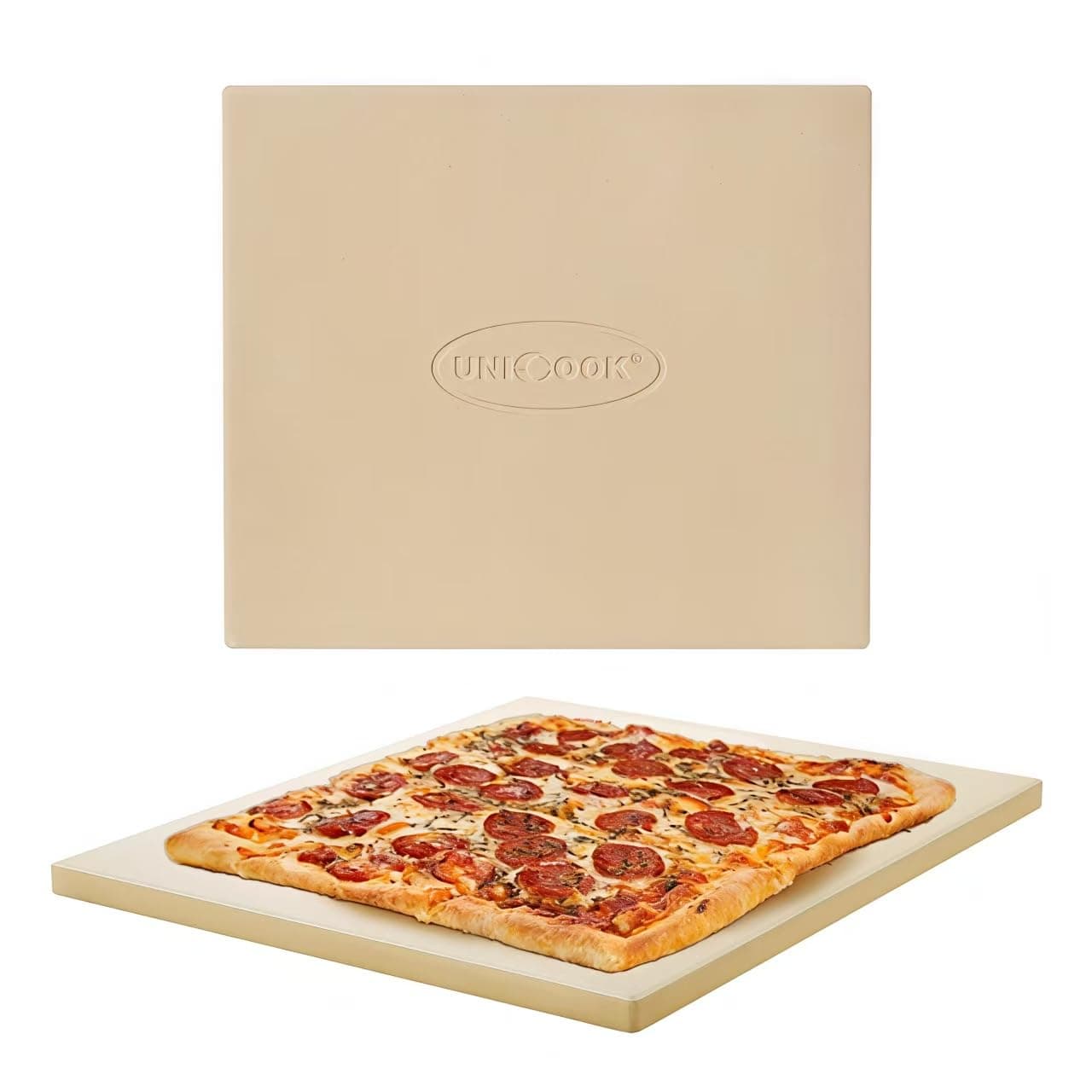 Unicook Square Pizza Stone 33cm, Heavy Duty Ceramic Baking Stone for Oven, BBQ and Grill, Ideal for Making Crisp Crust Pizza, Bread, Cookies and More, Thermal Shock Resistant, Durable and Safe