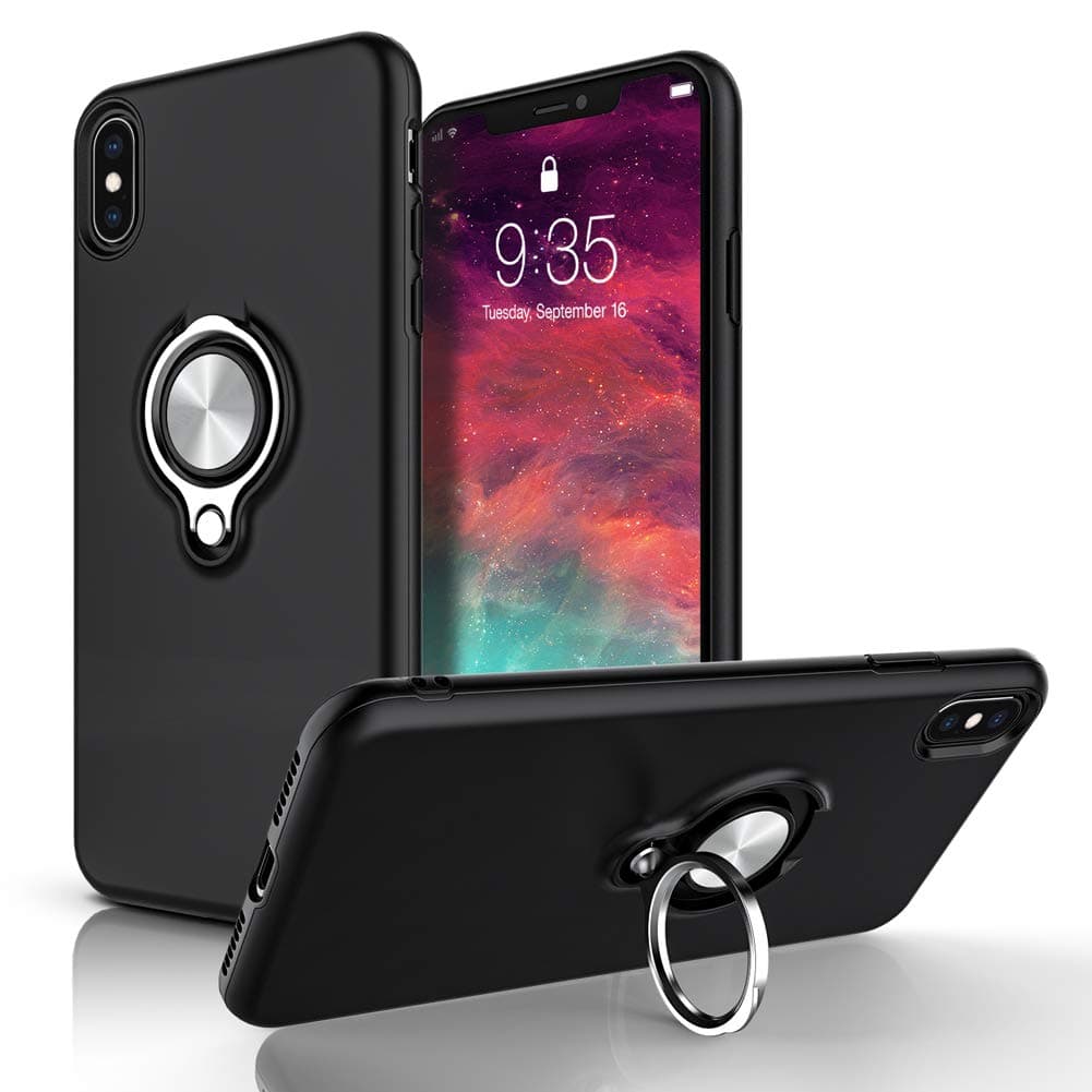 iPhone Xs Max Case, iCaber 360 Degree Rotating Ring Holder Grip Case Dual Layer Protective Cover for iPhone Xs Max