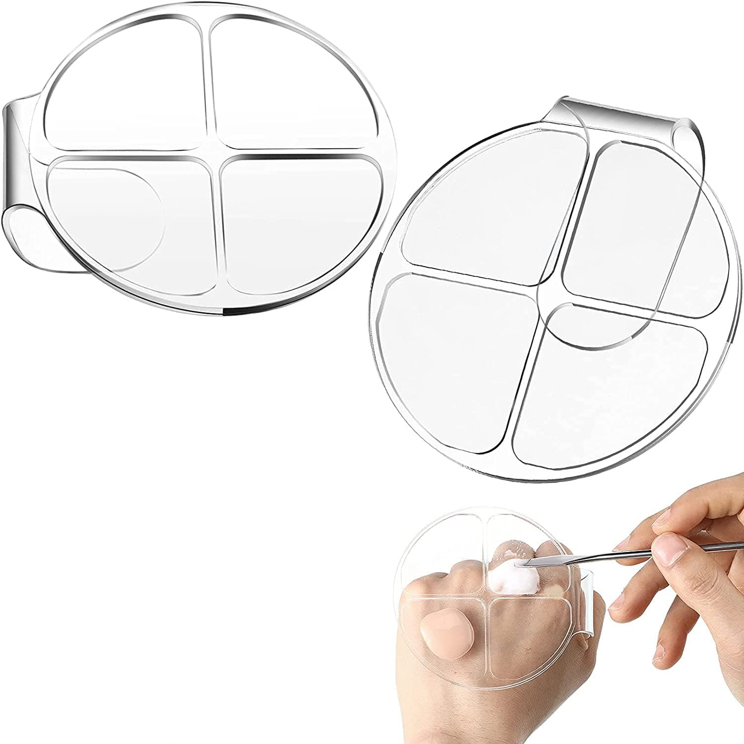 ELECDON 2 Pieces Hand Makeup Mixing Palette Makeup Hand-Held Palette Nail Art Manicure Palette Clear Makeup Palette for Mixing Foundation