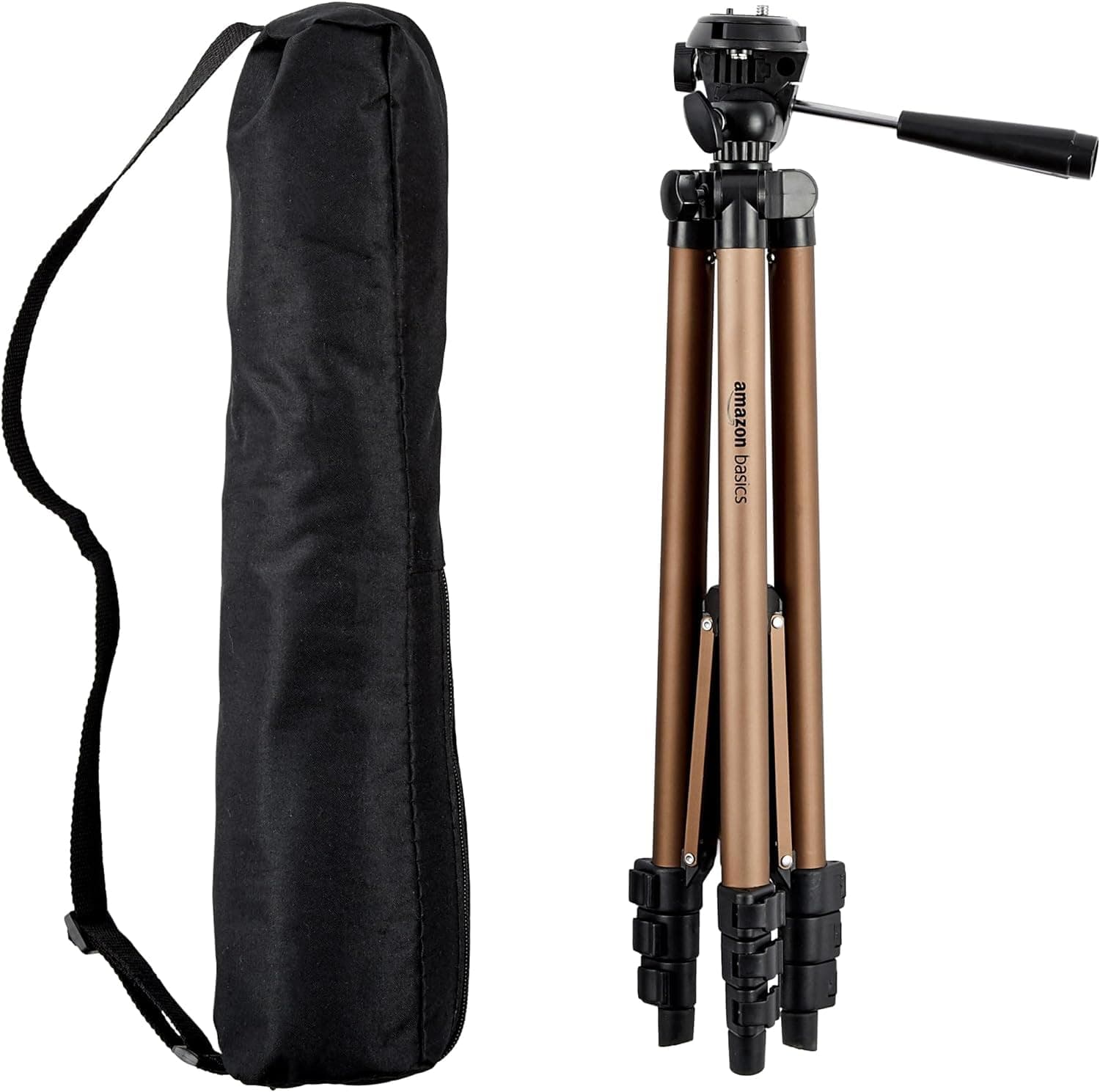 Amazon Basics 127cm/50inch Camera Tripod, Lightweight, with Bag, Adjustable Height, for DSLR Cameras, Champagne