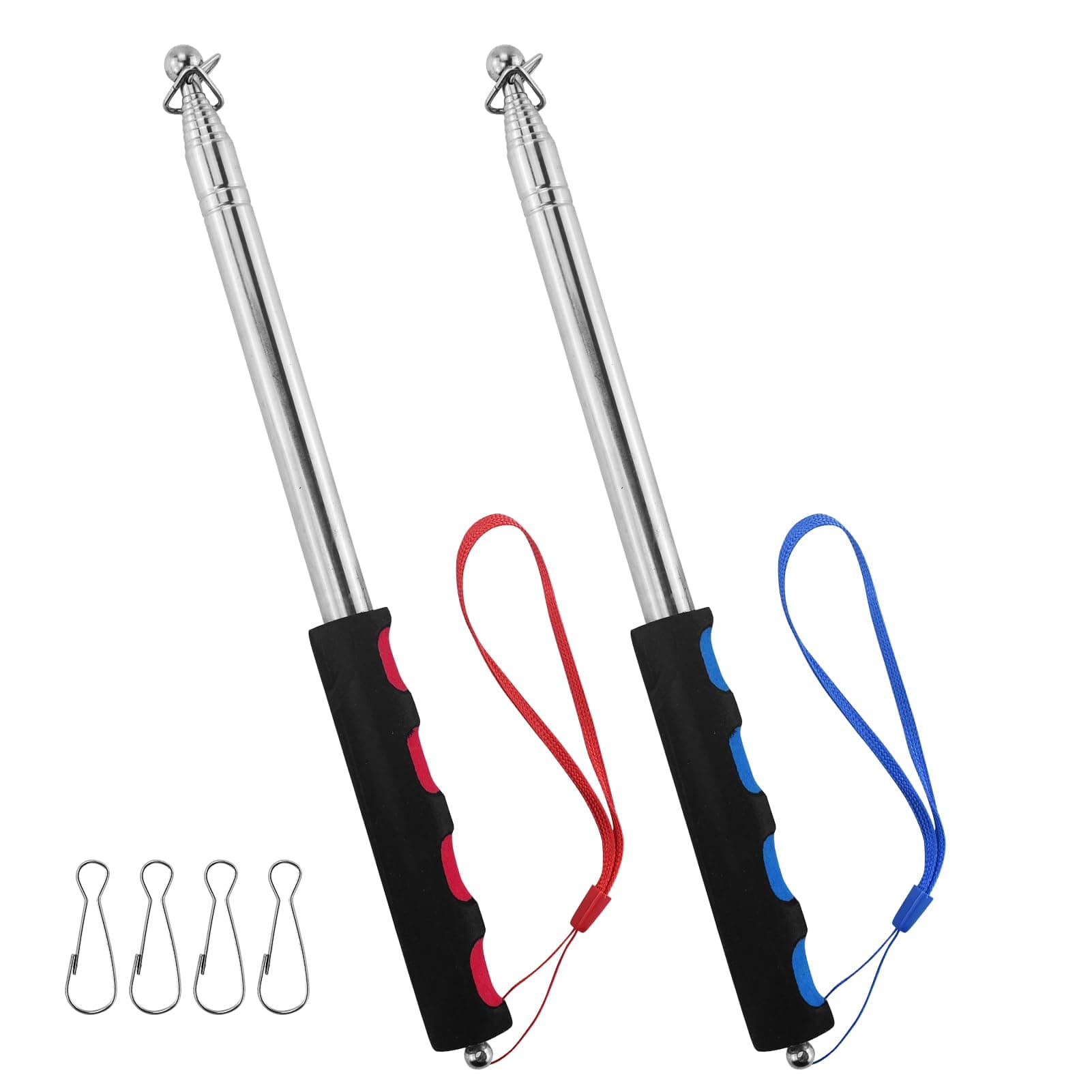 6.5ft (200cm) Telescopic Handheld Flagpole, 2 Pcs Retractable Banner Pole Portable Tour Guide Flag Pole Pointer Stainless Steel Teaching Pointer Stick for Tour Guide Teaching (Blue & Red)