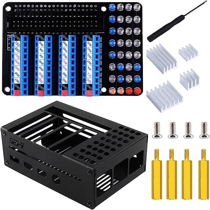 GeeekPi Raspberry Pi 4 Case, GPIO Screw Terminal Block Breakout Board HAT Kit with GPIO Status LED, Raspberry Pi 4B Only