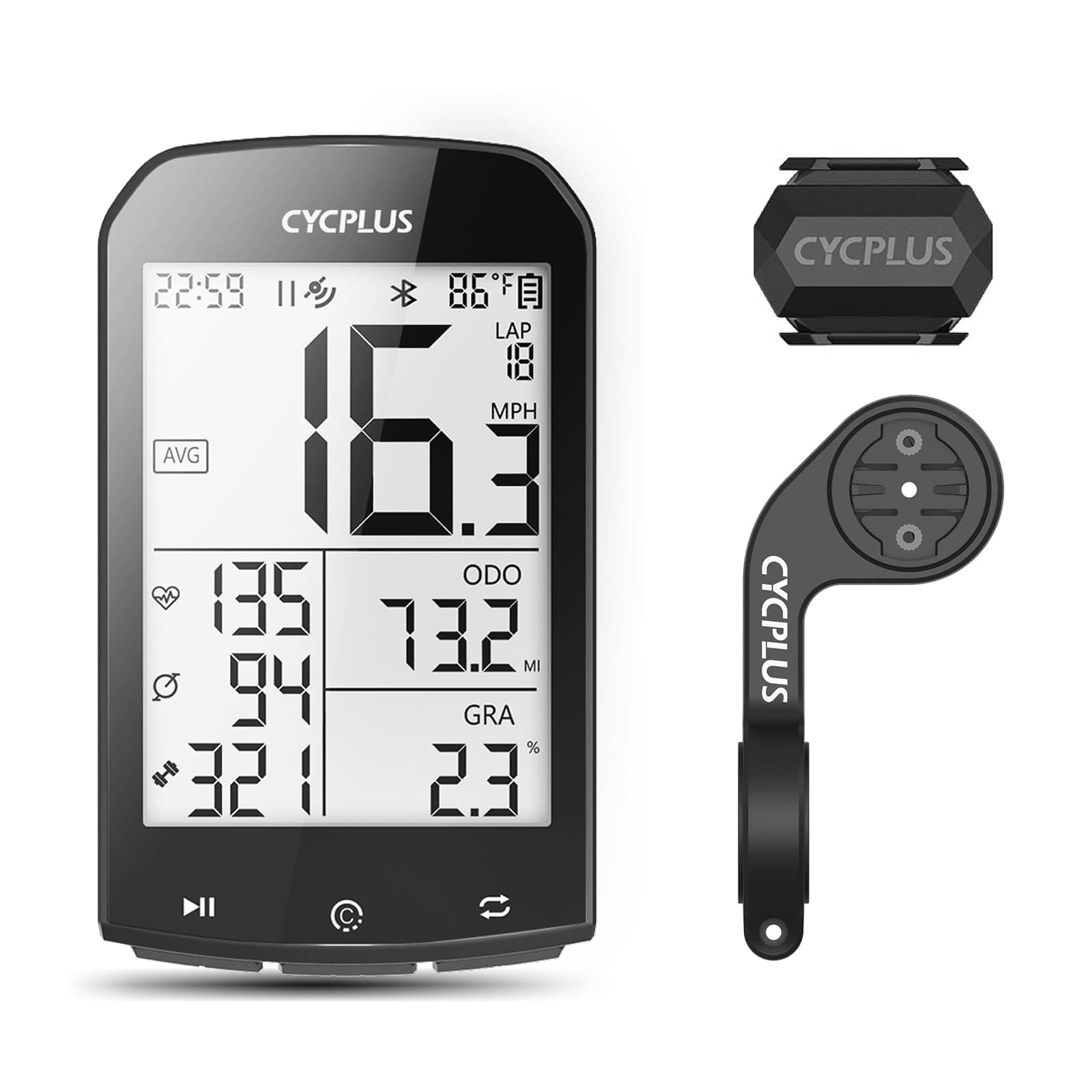 CYCPLUS GPS Wireless Bike Computer, Cycling Computer GPS with Bluetooth/ANT+, Bike Speedometer with 2.9" LCD Screen, Auto Backlight IPX6 Waterproof (New Upgraded)