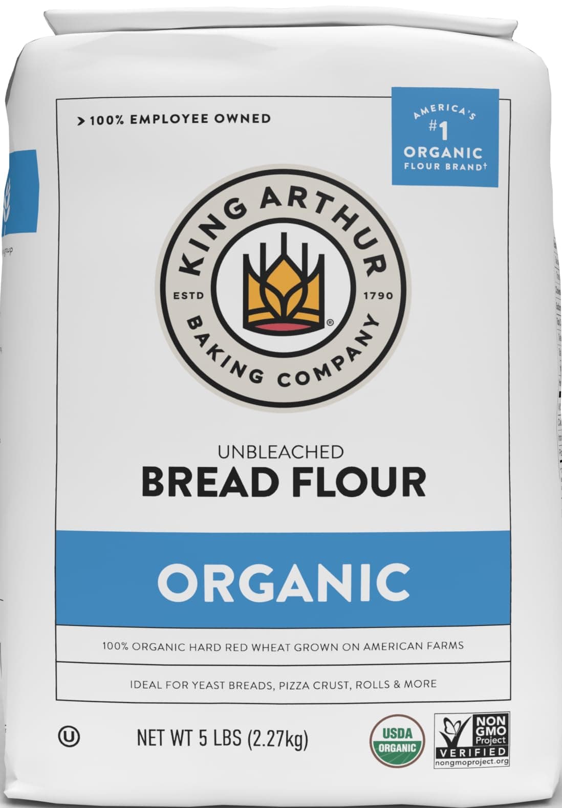 King Arthur 100% Organic Bread Flour, Unbleached, 5 lb (Pack of 1) - Non-GMO Project Verified, No Preservatives