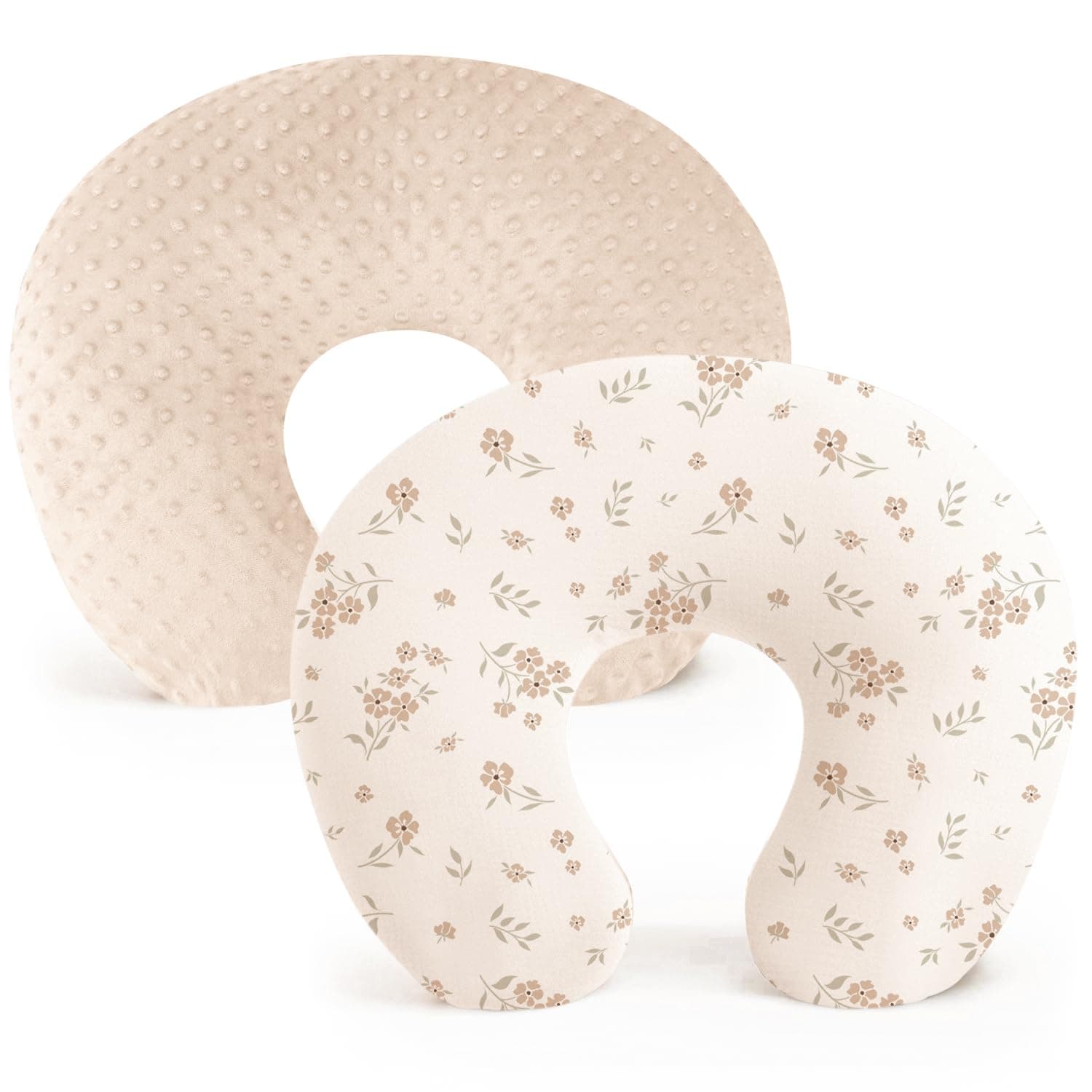 Konssy 2 Pack Nursing Pillow Covers, Soft and Comfortable Nursing Cover for Breastfeeding Pillows, Pillow Slipcover for Baby Girls Boys Newborn(Brown, Blossom)