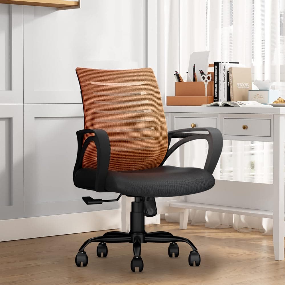- Desire C104 Mesh Mid Back Chair | Ergonomic Office, Study, Revolving, Computer Chair for Work from Home Heavy Duty Metal Base, Seat Height Adjustable (Orange)