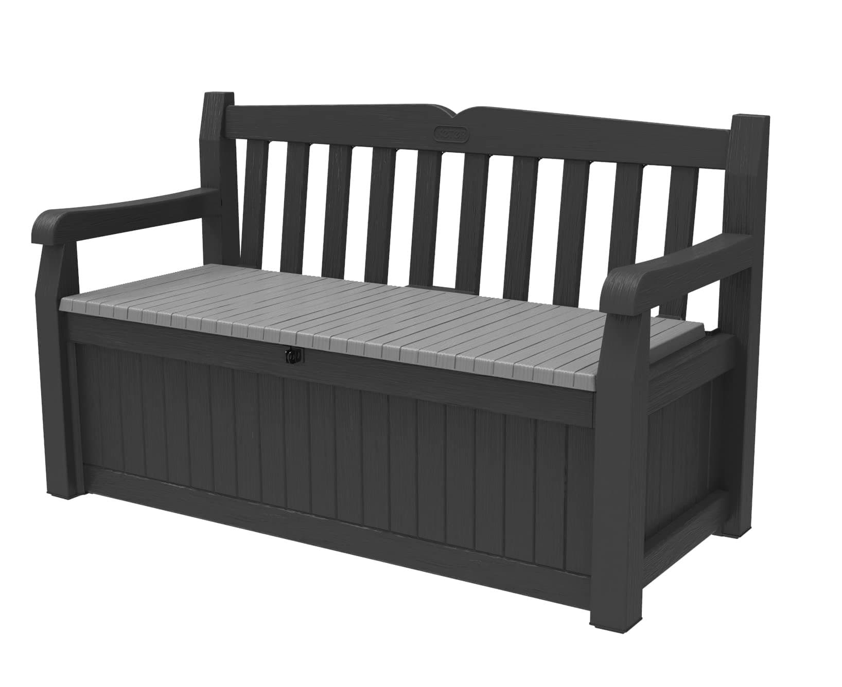 Solana 70 Gallon Storage Bench Deck Box for Patio Furniture, Front Porch Decor and Outdoor Seating – Perfect to Store Garden Tools and Pool Floats, Graphite