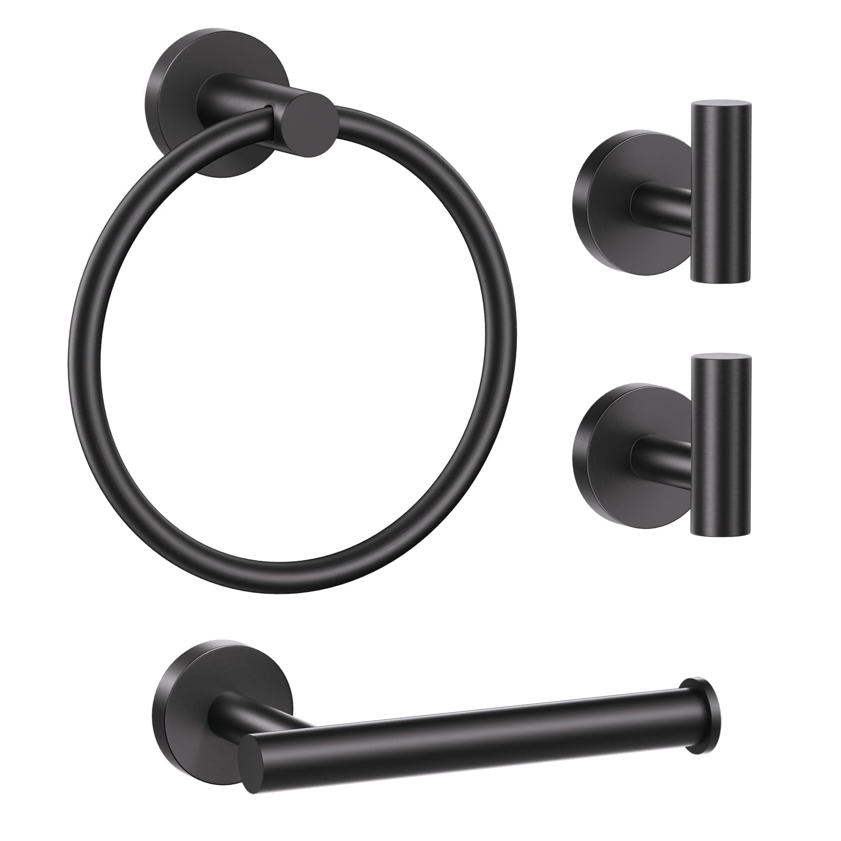 Lairuier Bathroom Hardware Set, 4-Piece Towel Bar Set Include Toilet Paper Holder,Towel Ring and 2 Towel Hooks Stainless Steel Wall Mounted Bathroom Hardware Accessories Set (Matte Black)
