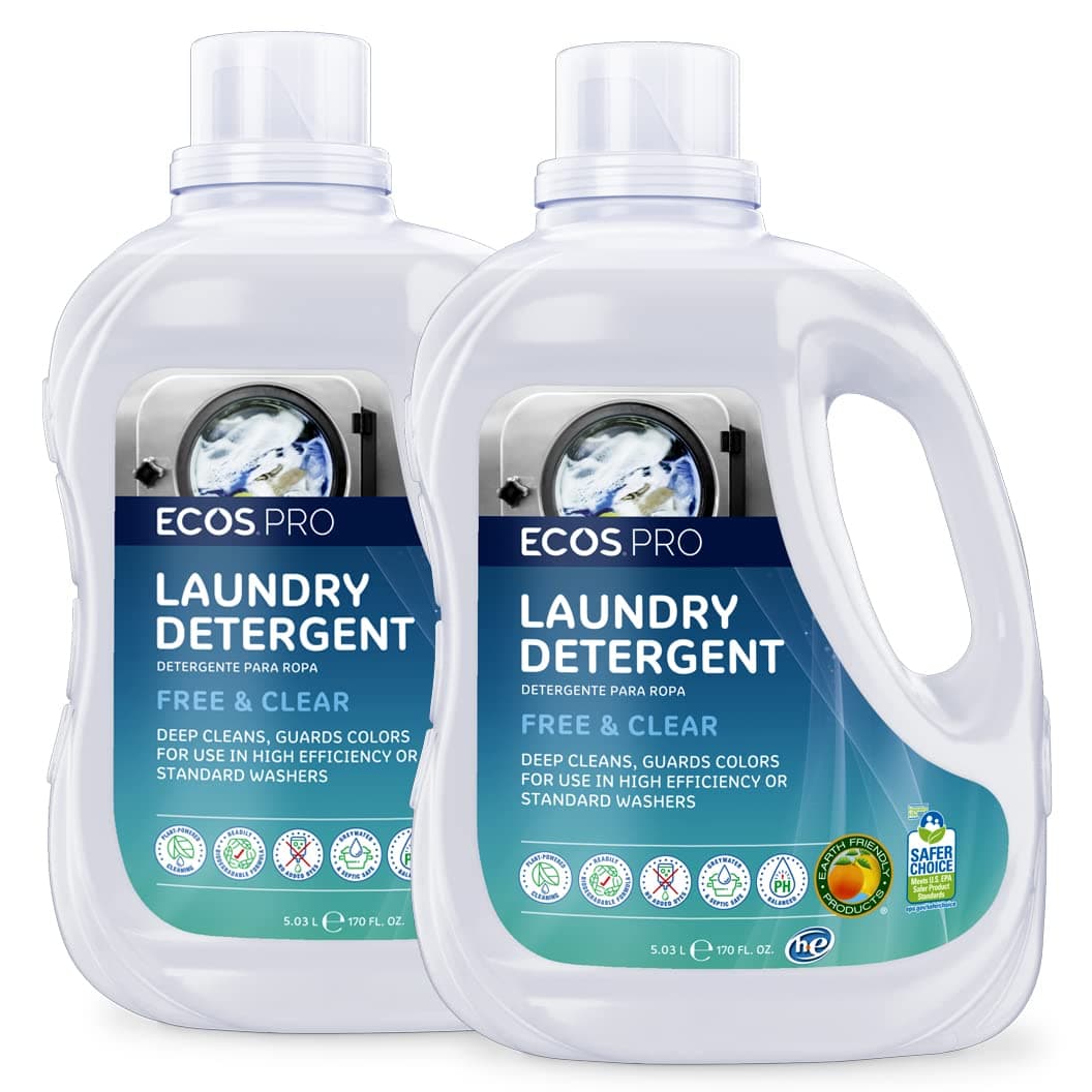 ECOS PRO Liquid Laundry Detergent 2 Ct, Free & Clear, Concentrated & Ideal for Commercial & Industrial Use, Unscented, PL9371/02, 170 fl oz (Pack of 2)