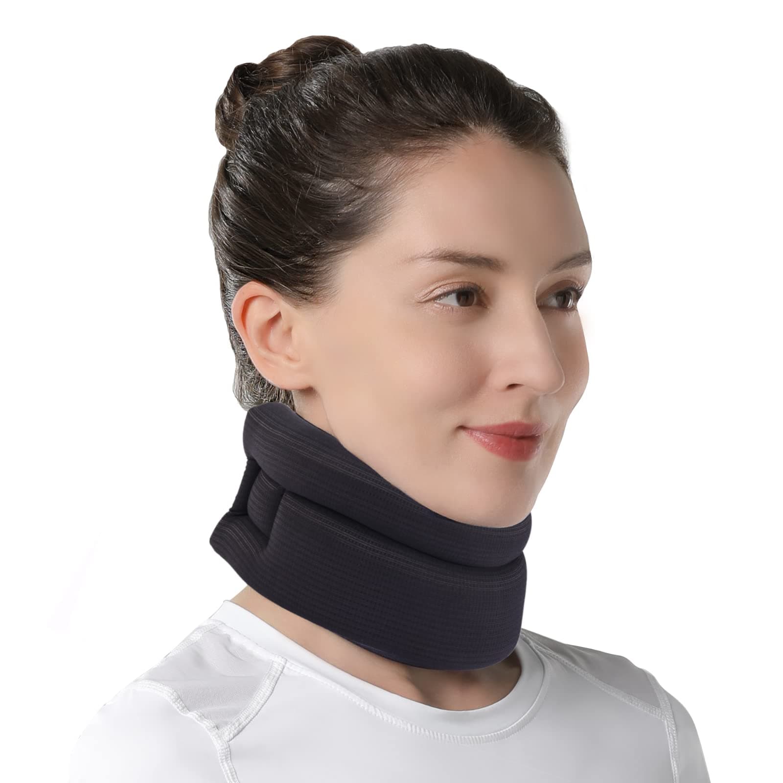 Neck Support Brace for Snoring Sleep Apnea, Soft Cervical Collar for Cervicorrect, Pain Relief, Posture Corrector, Sprainand(Black, 11.5-14 inch)