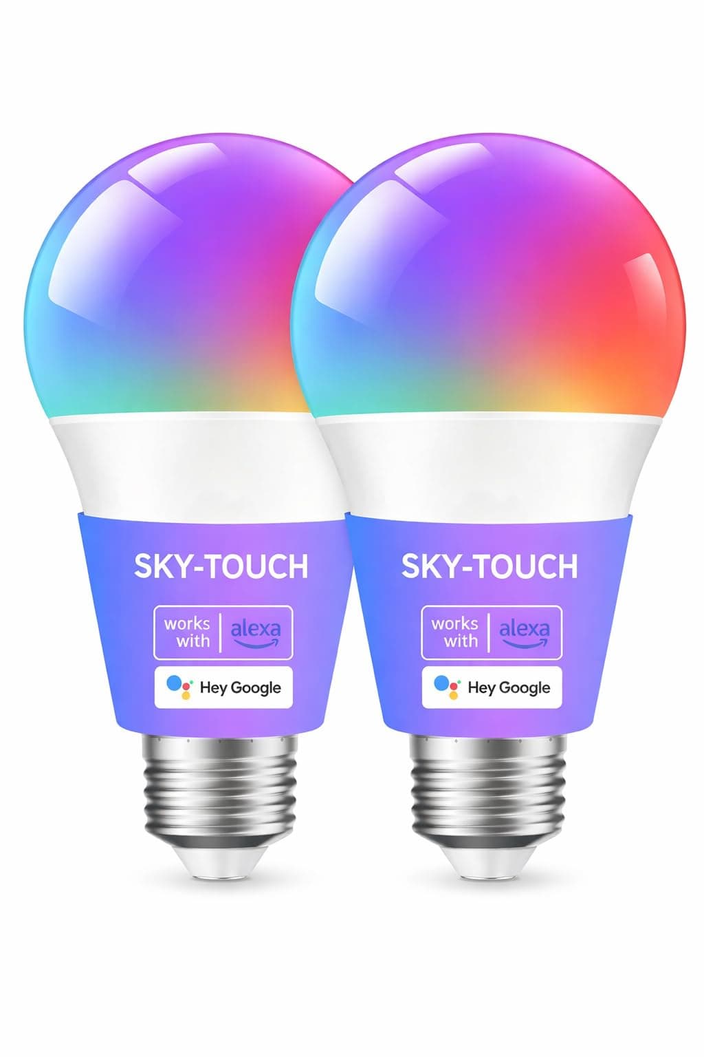 SKY-TOUCH 2Pcs Smart Led Bulb with Alexa WiFi, Google Assistant Home App, Smart WiFi and Bluetooth E27 Remote RGB Control Color Bulbs, AC 190-24V,50/60HZ,10W,2700k-6500K