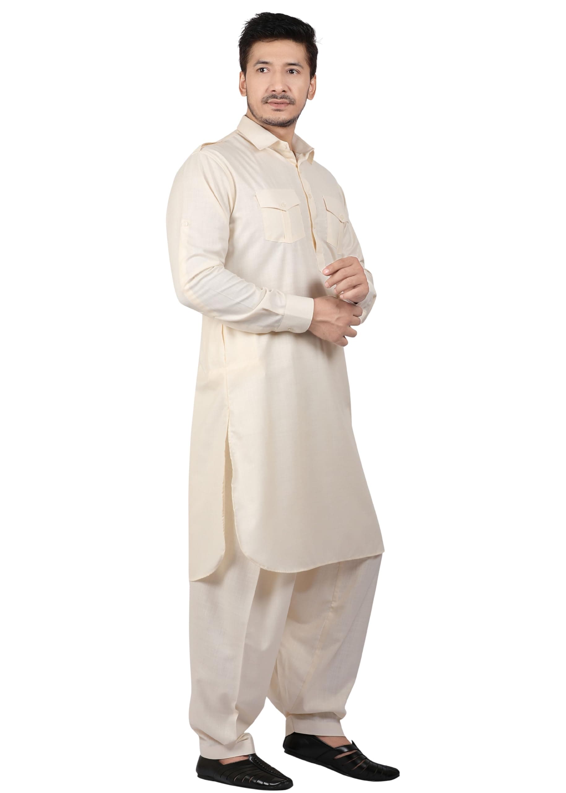 Men's Cotton Blend Pathani Kurta Pyjama Suit