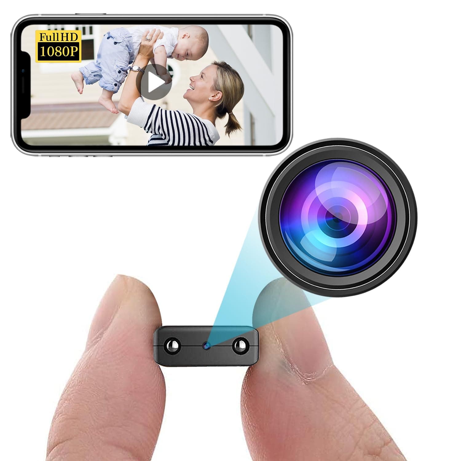 - Smallest Wireless WiFi Camera,Spy Camera,HD1080P Hidden Camera For Inside Home,Mini HDVdeo Camera,Nanny Cam Baby Monitor with Night Vision,Motion Detection,Cloud Storage for Security with iOS Android