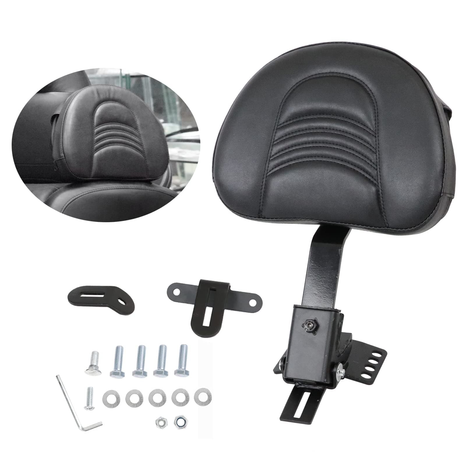 AUFER Adjustable Plug-in Heavy Duty Driver Rider Backrest Kits Compatible With For 1997-2020 2021 2022 2023 2024 Harley Touring Road King Street Glide Road Glide Electra Glide,Black