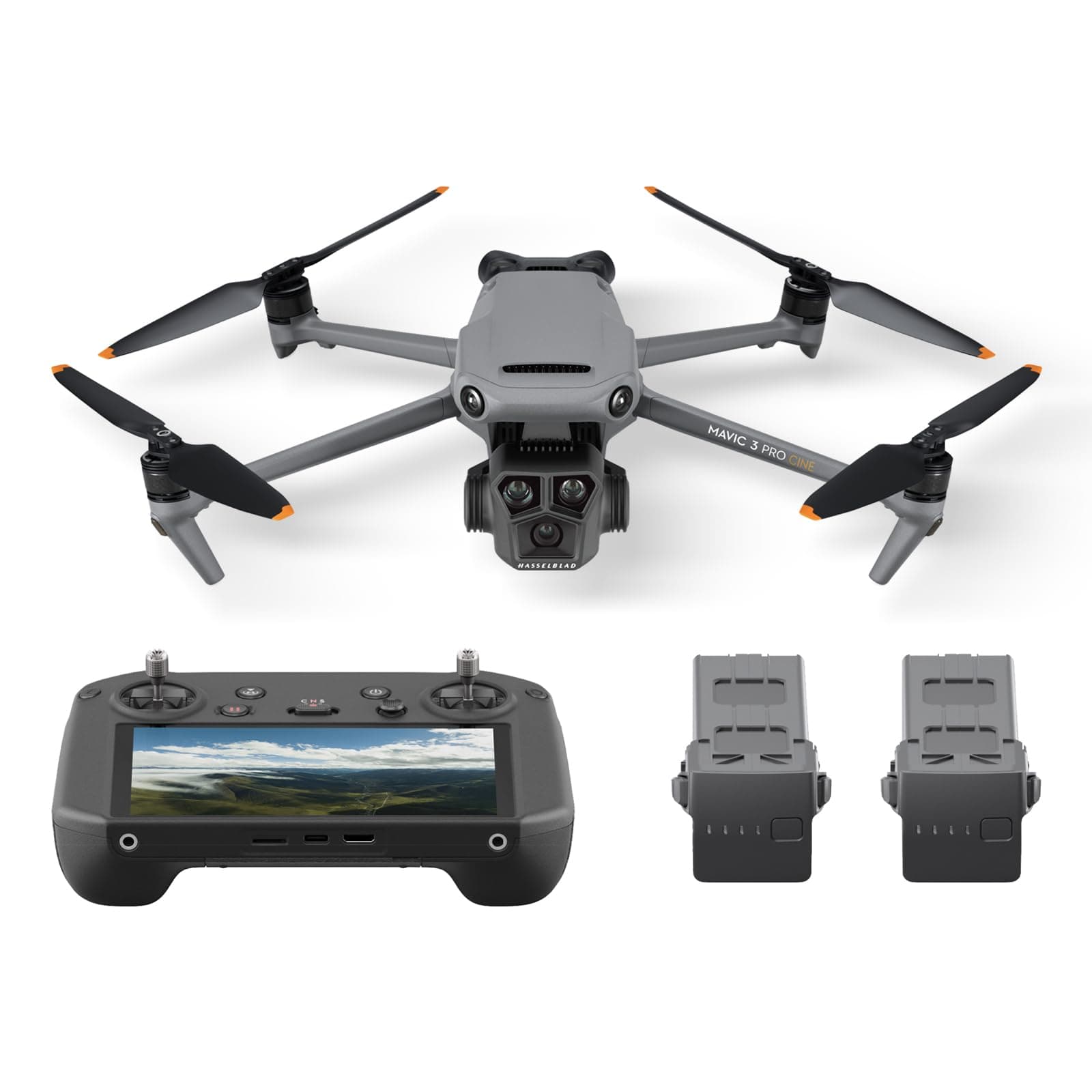 DJI Mavic 3 Pro Cine Camera Drone DJI RC Pro with High Brightness Screen 3-Eye Camera Flagship Camera Drone with 3 Cameras Apple ProRes Compatible 1TB Storage Built-in Intelligent Flight Battery 3