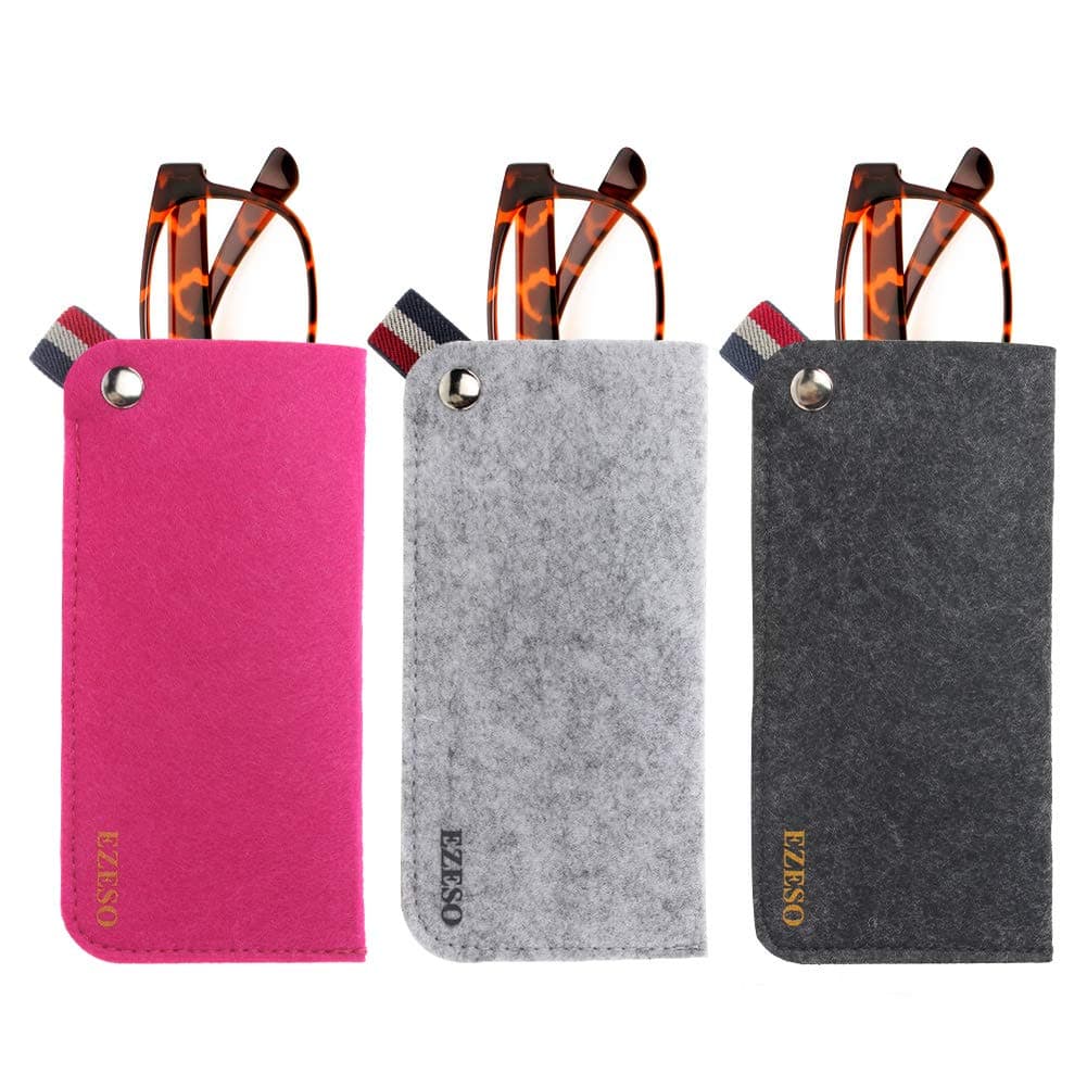 3 Pack Eyeglass Cases - Soft Felt Slip-in Pouch Case - Glasses Storage Case Makeup Pouch