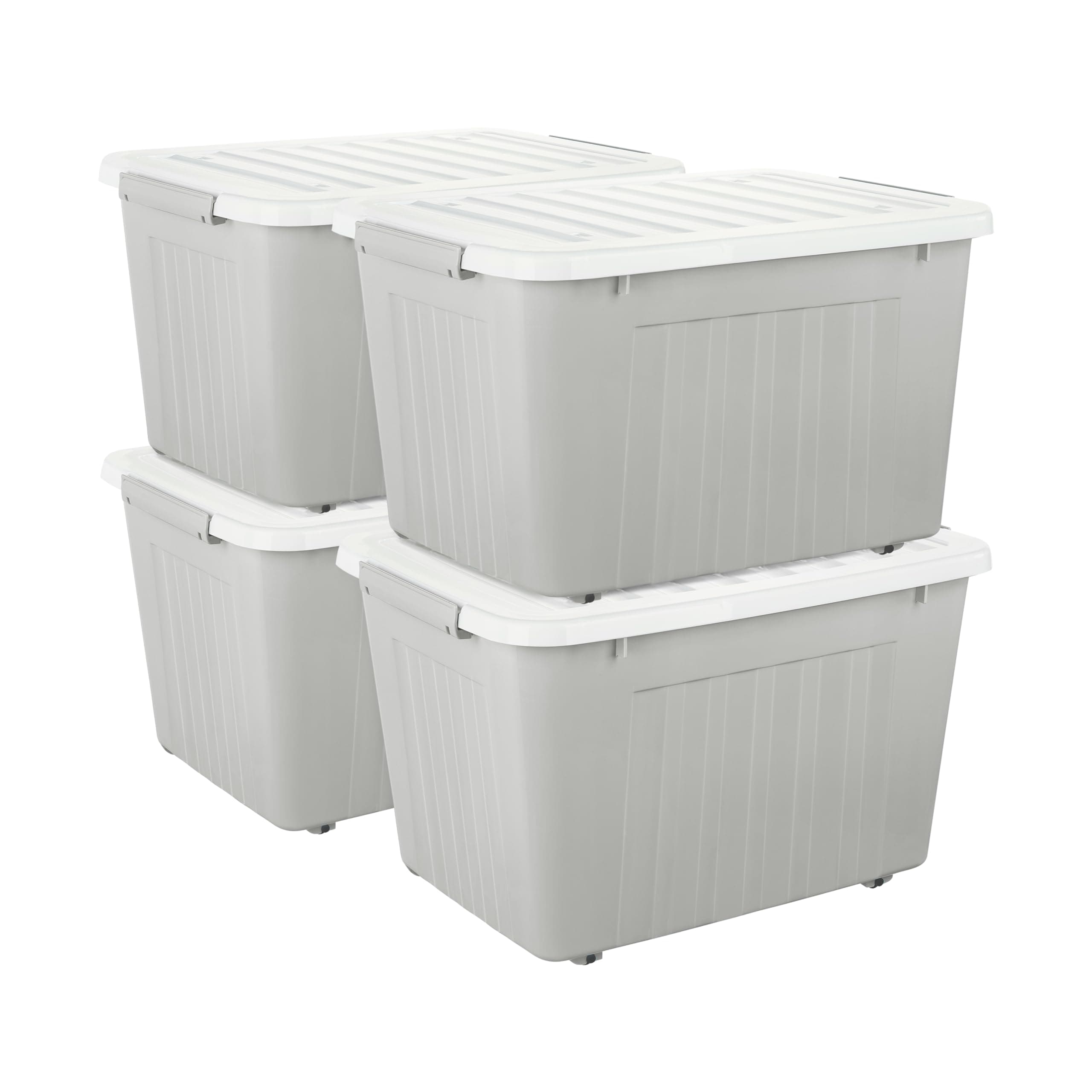 Cetomo 80L*4 Plastic Storage Box,Gray, Tote box, Organizing Container with Durable Lid and Secure Latching Buckles, Stackable and Nestable, 4Pack, with Buckle