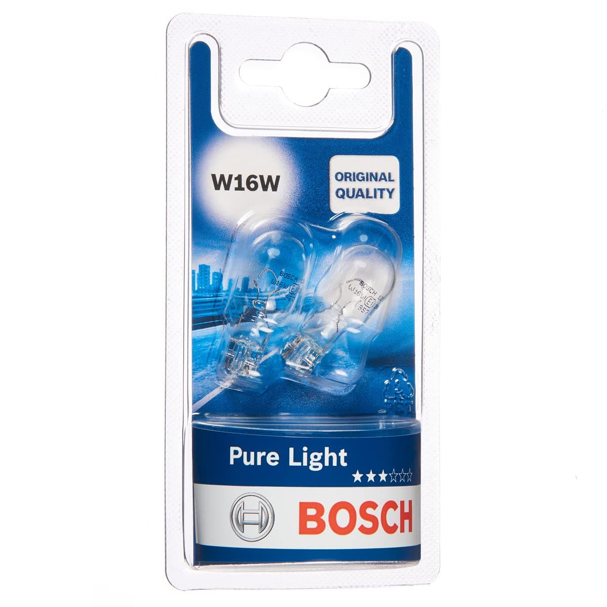 Bosch W16W (955) Pure Light Halogen Headlight Bulbs, 12 V 16 W, Original Quality - Socket Type W2,1x9,5d - Pack of 2 Replacement Car Light Bulbs