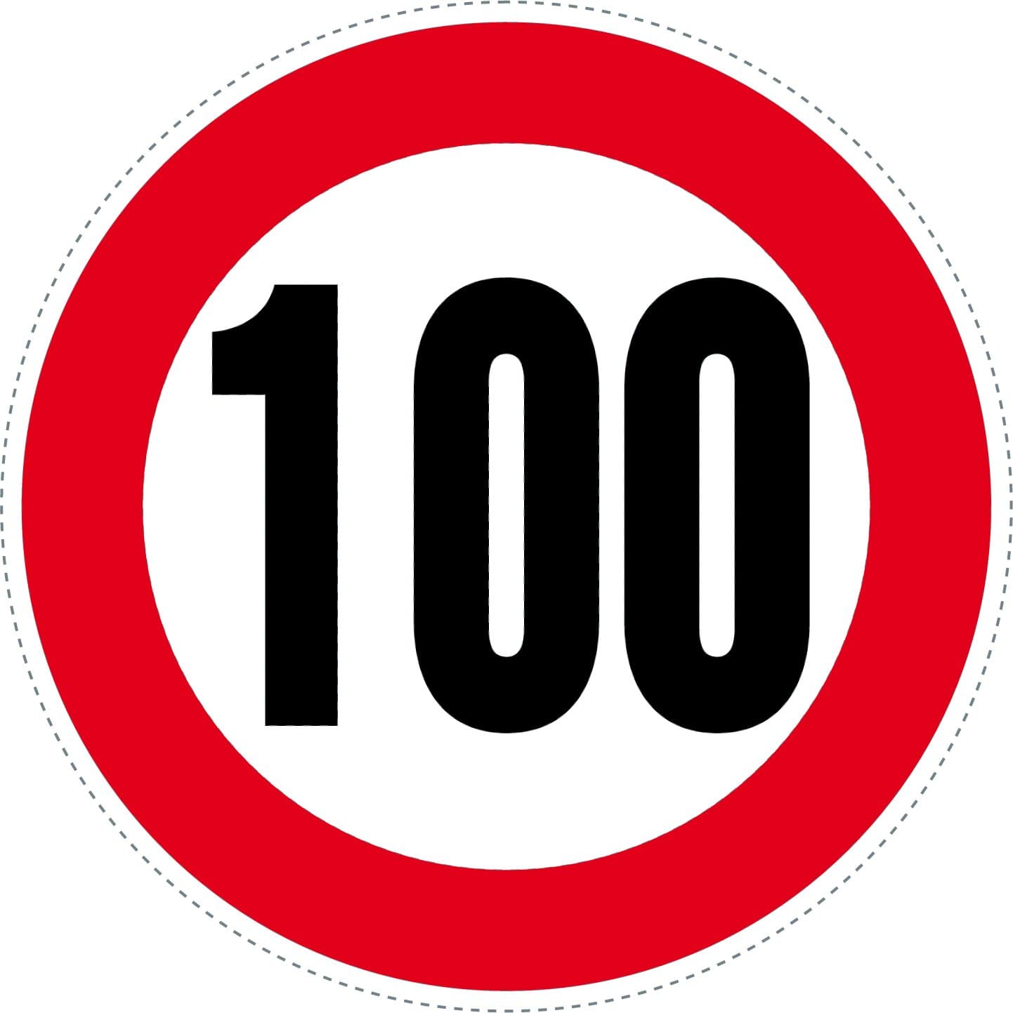 2 x red circle 100 m/h Speed Limit Stickers (125 mm / 5 inches)