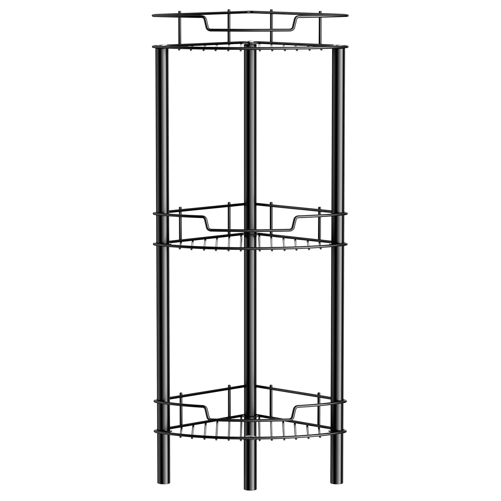 Corner Shower Caddy, 3 Tier Shower Organizer Shelf for Inside Shower, Stainless Steel Floor Corner Shower Bathroom Shelves Stand Rack for Bathroom Balcony Kitchen, No Drilling, Black