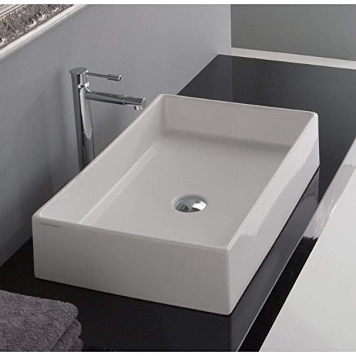 Scarabeo 8031/60-No Hole Teorema Rectangular Ceramic Vessel Sink, White