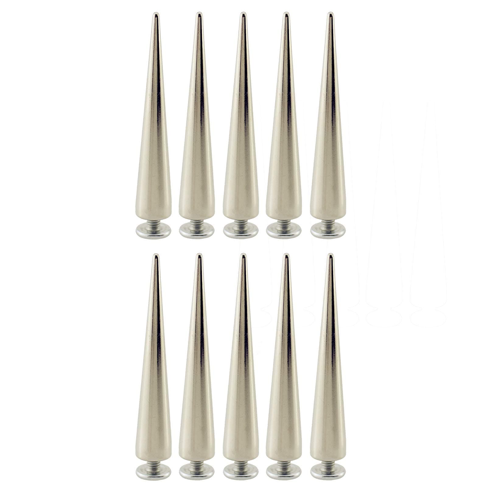 55MM Solid Punk Bullet Large Spikes Metal Leather Rivets DIY Silver Screw on Cone Studs for Cosplay Clothes Set of 10