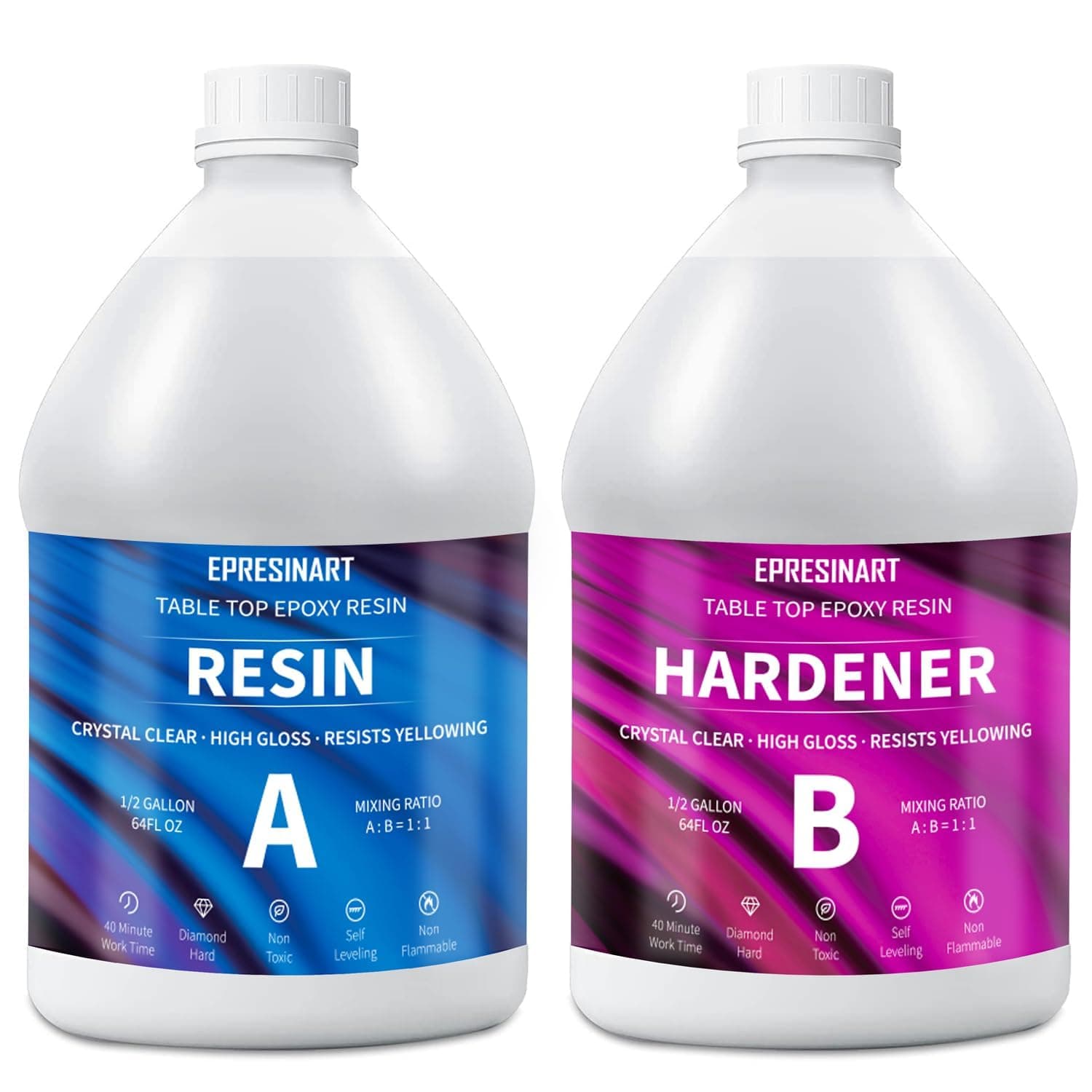 Epoxy Resin 1 Gallon, 0.5 Gallon Resin and 0.5 Gallon Hardener Non Toxic, Clear Casting Resin Set, 1:1 Ratio Epoxy Resin for Wood, Jewellery Art, Decorative Tabletop, Coating