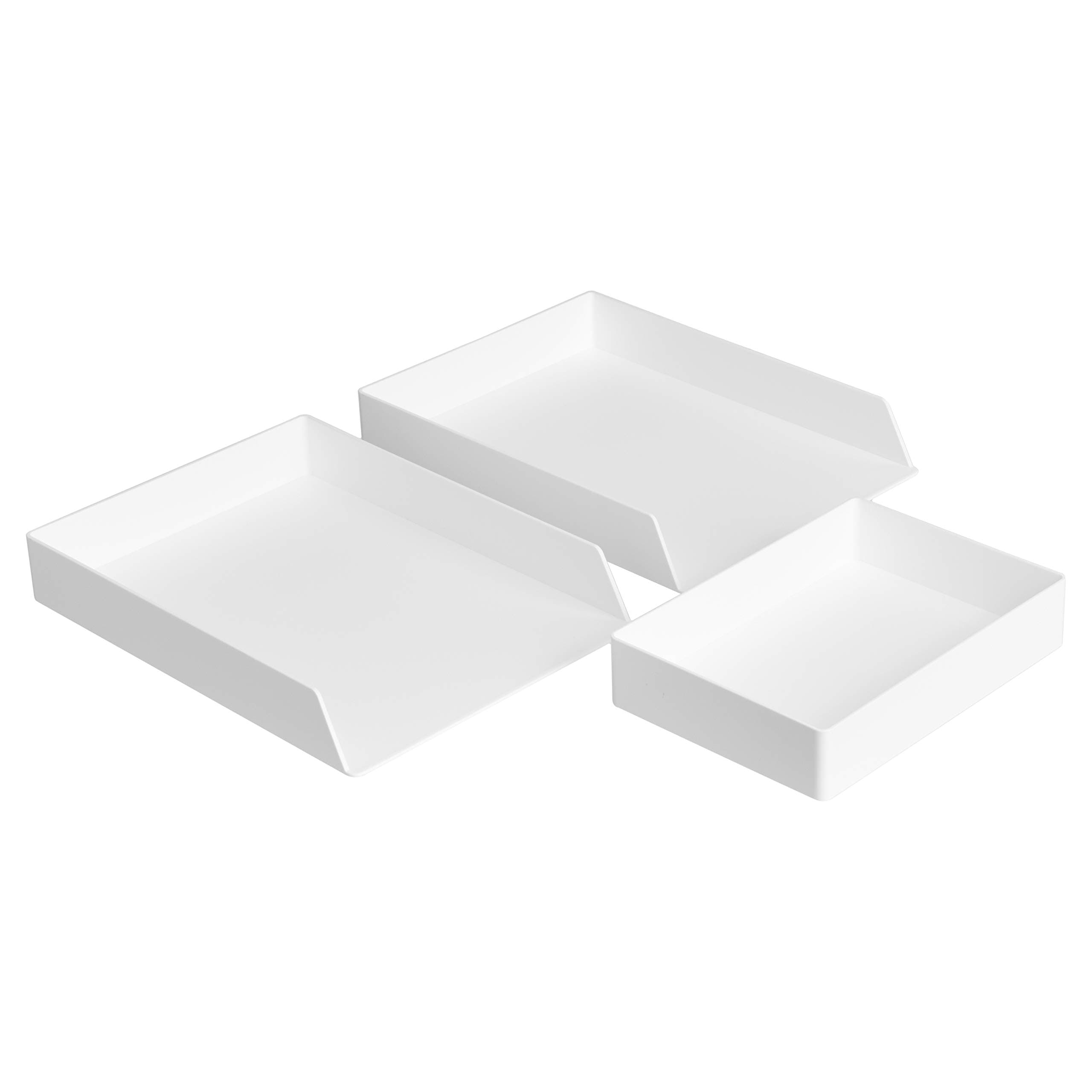Rectangular Plastic Desk Organizer Bundle, 3 Pieces Letter Tray/Accessory Tray, White