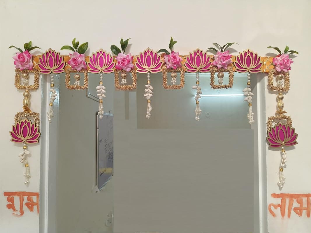 Divyakosh torans (3FT) for Entrance Door, Flower Hanging for Home Décor| Lotus Hanging for Decoration with Pink Roses & Lotus,Thoran for Decoration| Bandhanwar for Main Door,Size 37 to 41 Inch