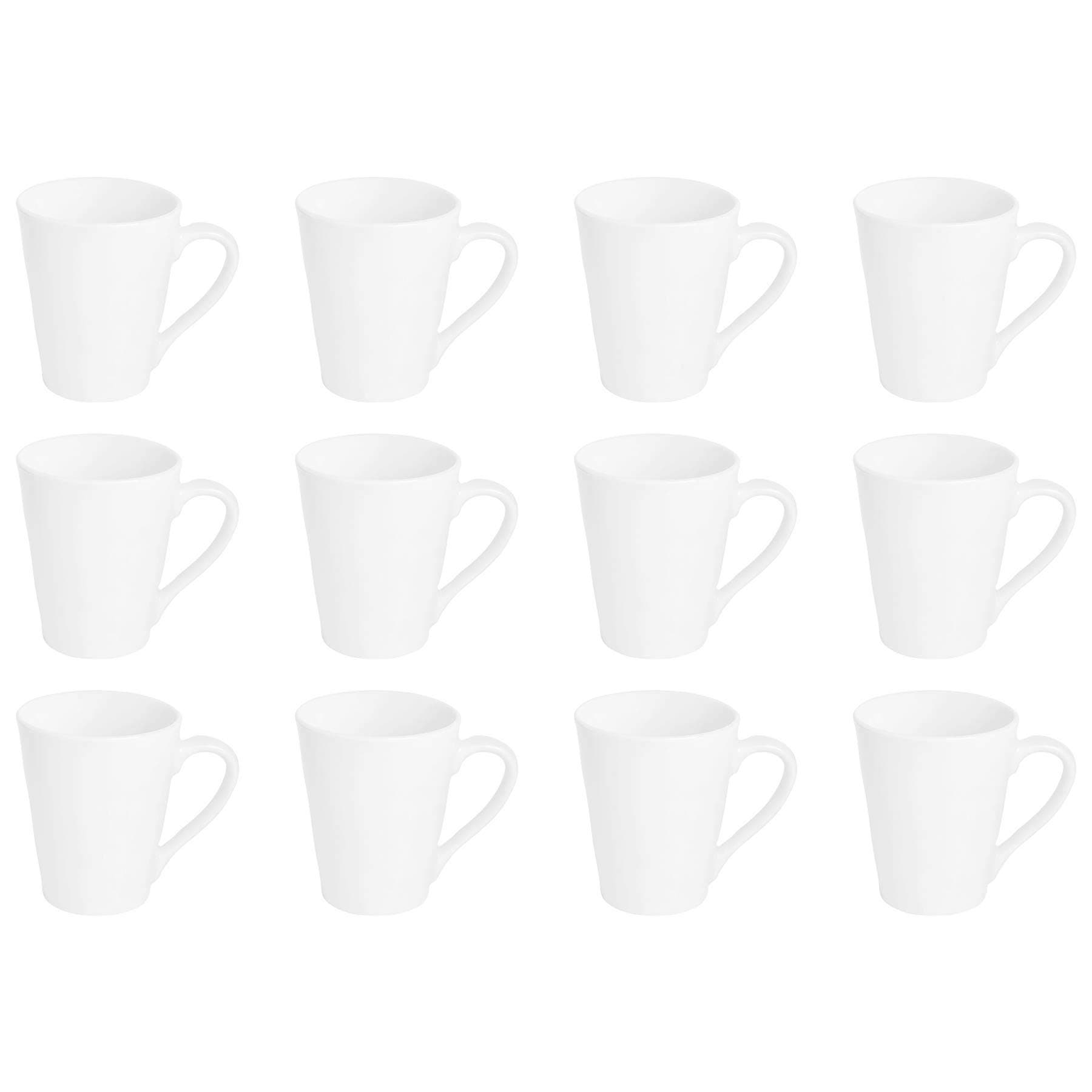 Argon Tableware White Coffee Mug Set of 12-285ml Premium Porcelain Cups - Durable Dishwasher Safe Mugs for Latte, Cappuccino, Tea, Hot Chocolate and Everyday Hot Drinkware at Home or Office