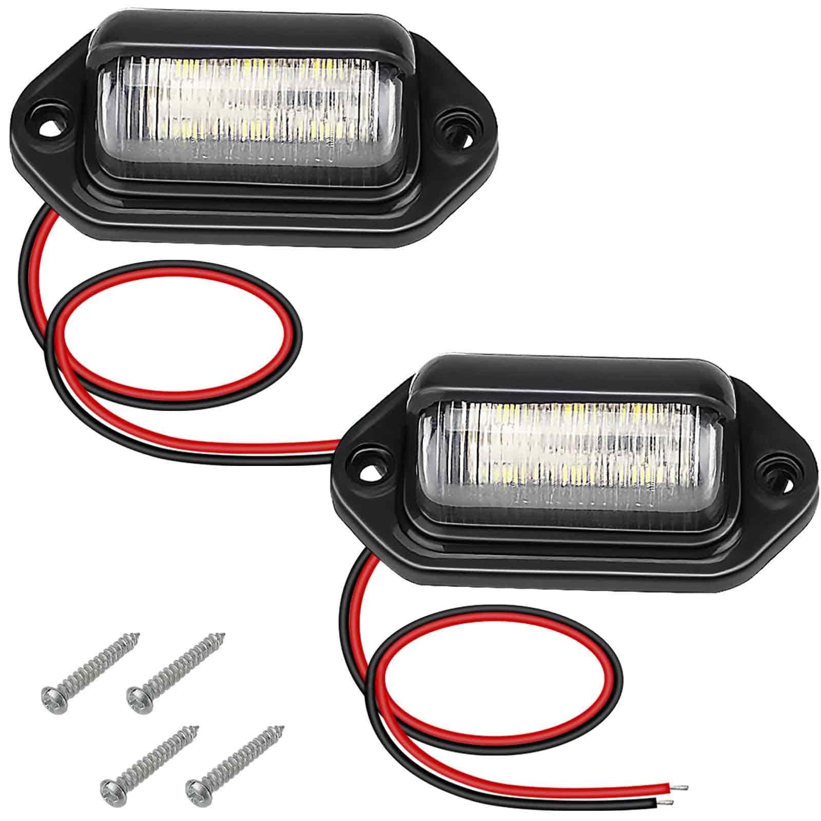 2 PCS White LED License Plate Light, 6-SMD Waterproof Tag Lights, 12V-24V DC Lamp Taillight, Step Courtesy Light Dome Cargo Lights for Truck SUV Van RV Trailer