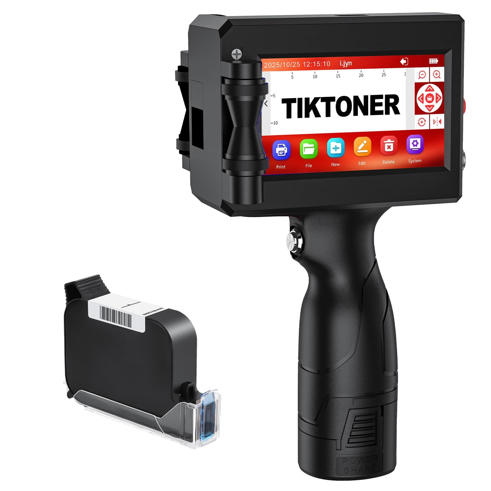 Handheld Inkjet Printer Printing Height 0.08-0.5Inch Handheld Printer Gun for Batch Code Date Time Lot Number Print on Many Materials, Inkjet Coder with 42ml Black Fast Dry Ink Cartridge