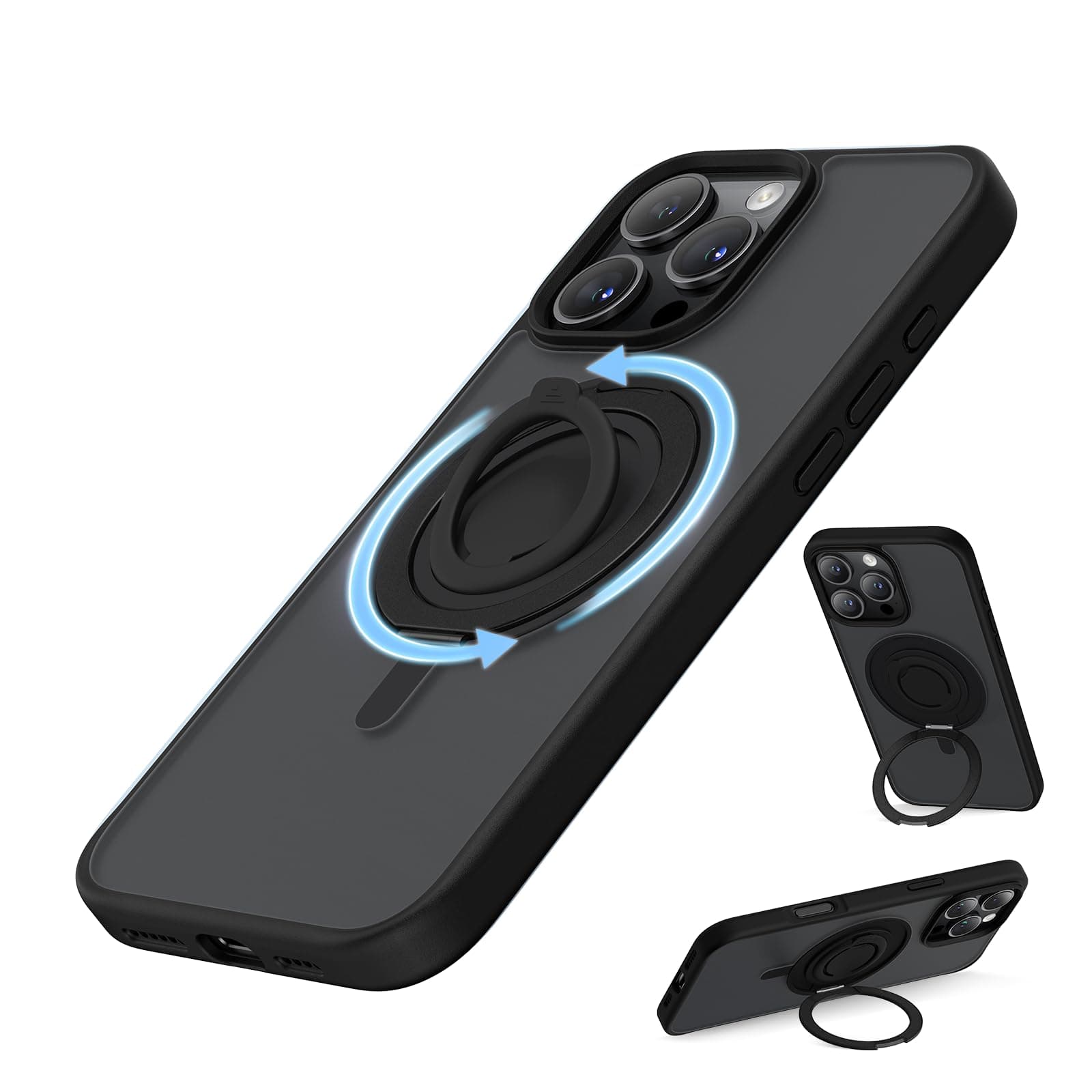 SURPHY 360° Magnetic Stand for iPhone 16 Pro Max Case with Finger Ring, Compatible with MagSafe, Ring Stand and Finger Ring Phone Case for 16 Pro Max 6.9 inch 2024, Frosted Black