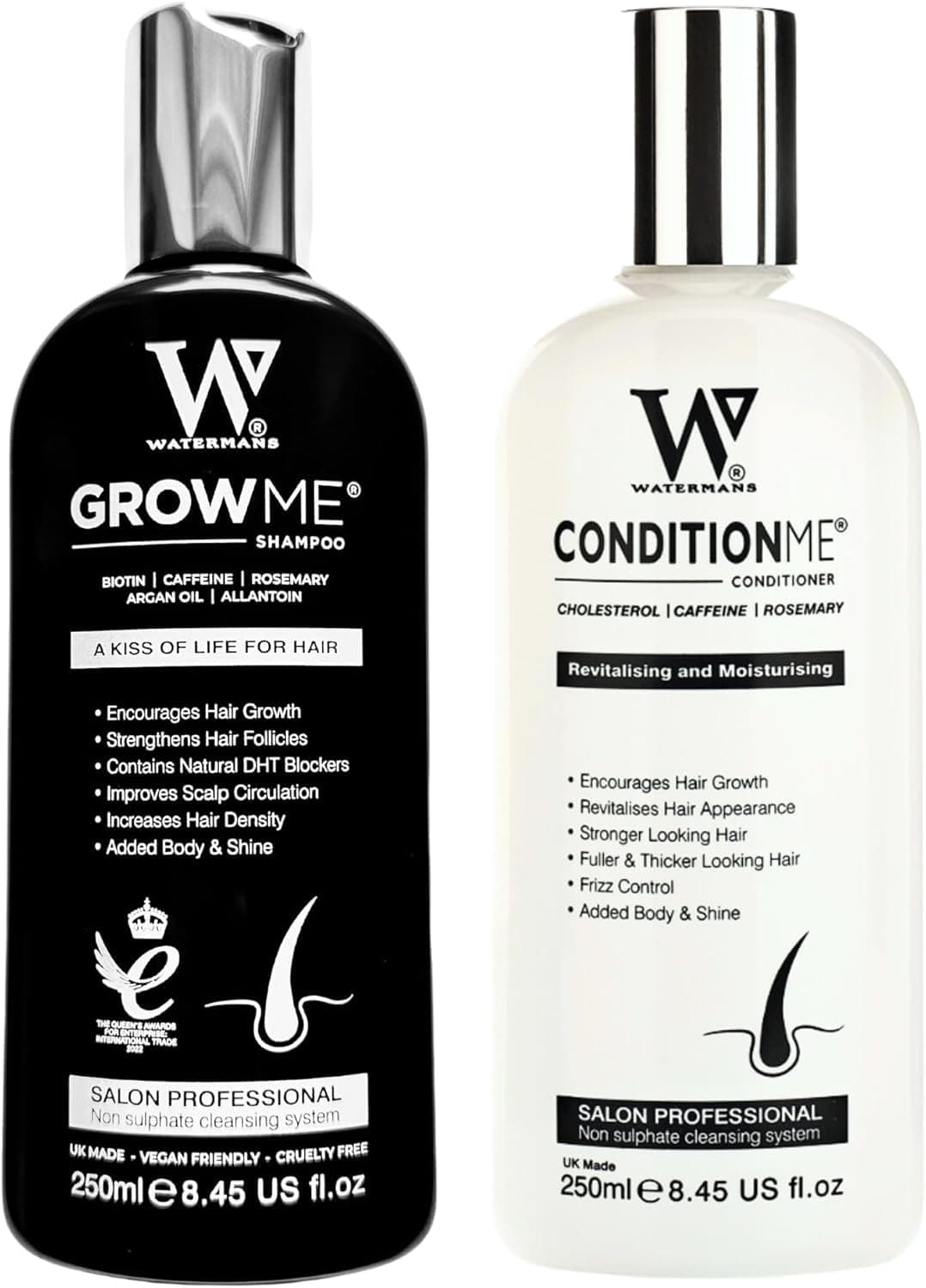 Watermans Growth Shampoo and Conditioner Routine Set for Anti-Thinning, Biotin DHT Blocker Women & Men Color-Safe Shampoo for Hair Loss & Hair Wellness