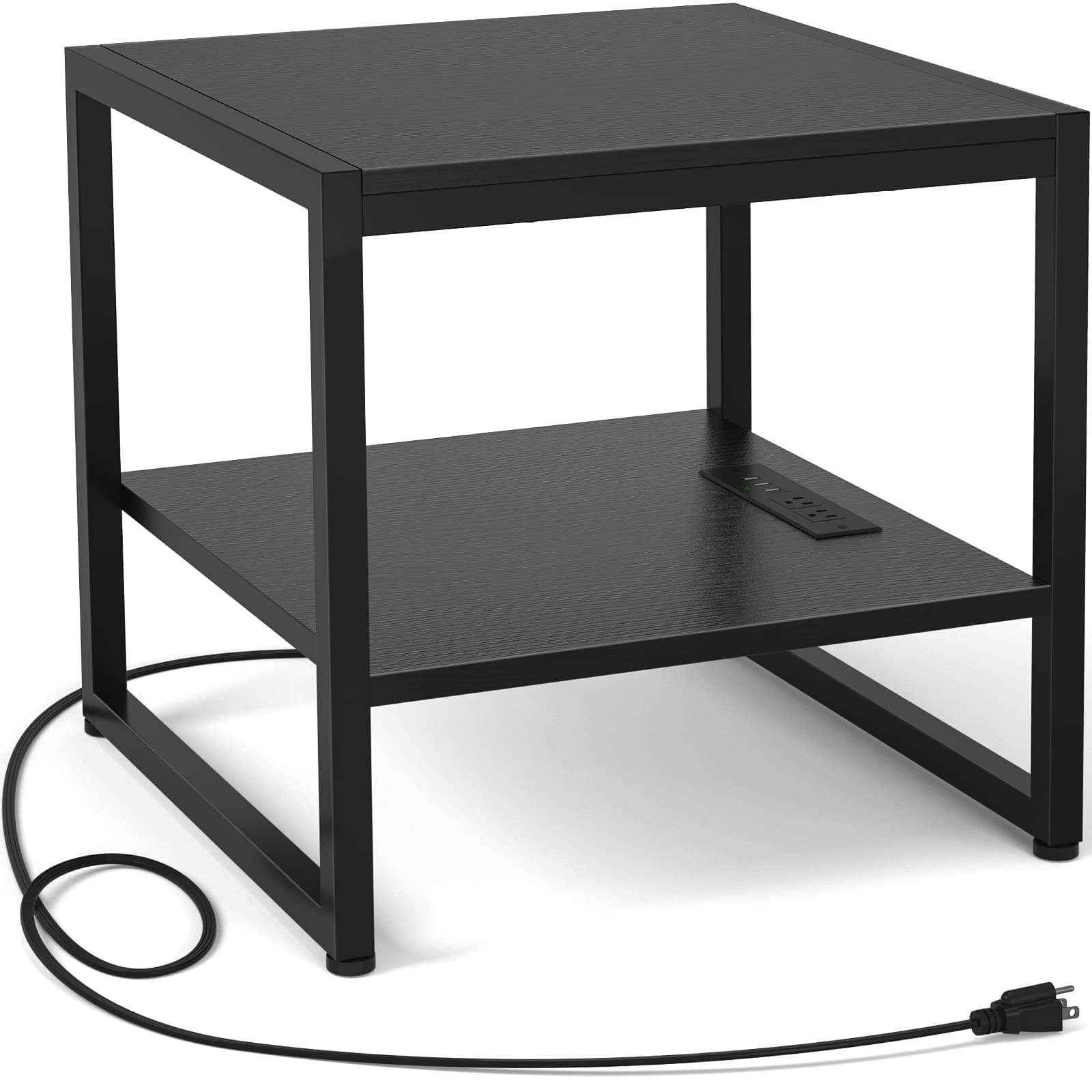 Homieasy End Table with Charging Station, 20" Mini Fridge Stand with Power Outlets, Heavy Duty Side Table for Living Room, Small Table Stand & Fridge Table, Black