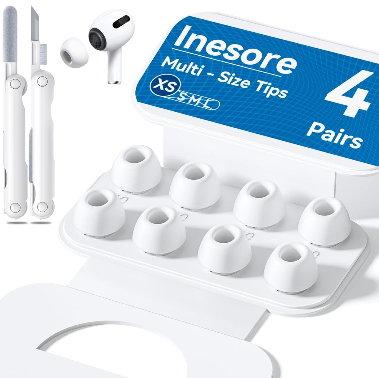 Replacement Ear Tips for AirPods Pro 2nd/1st Generation with Portable Storage Box & Cleaner Pen,Noise Reduction Holewith & Built-in dust Guard Screen,Silicone Ear Tips -XS/Size 4 Pairs