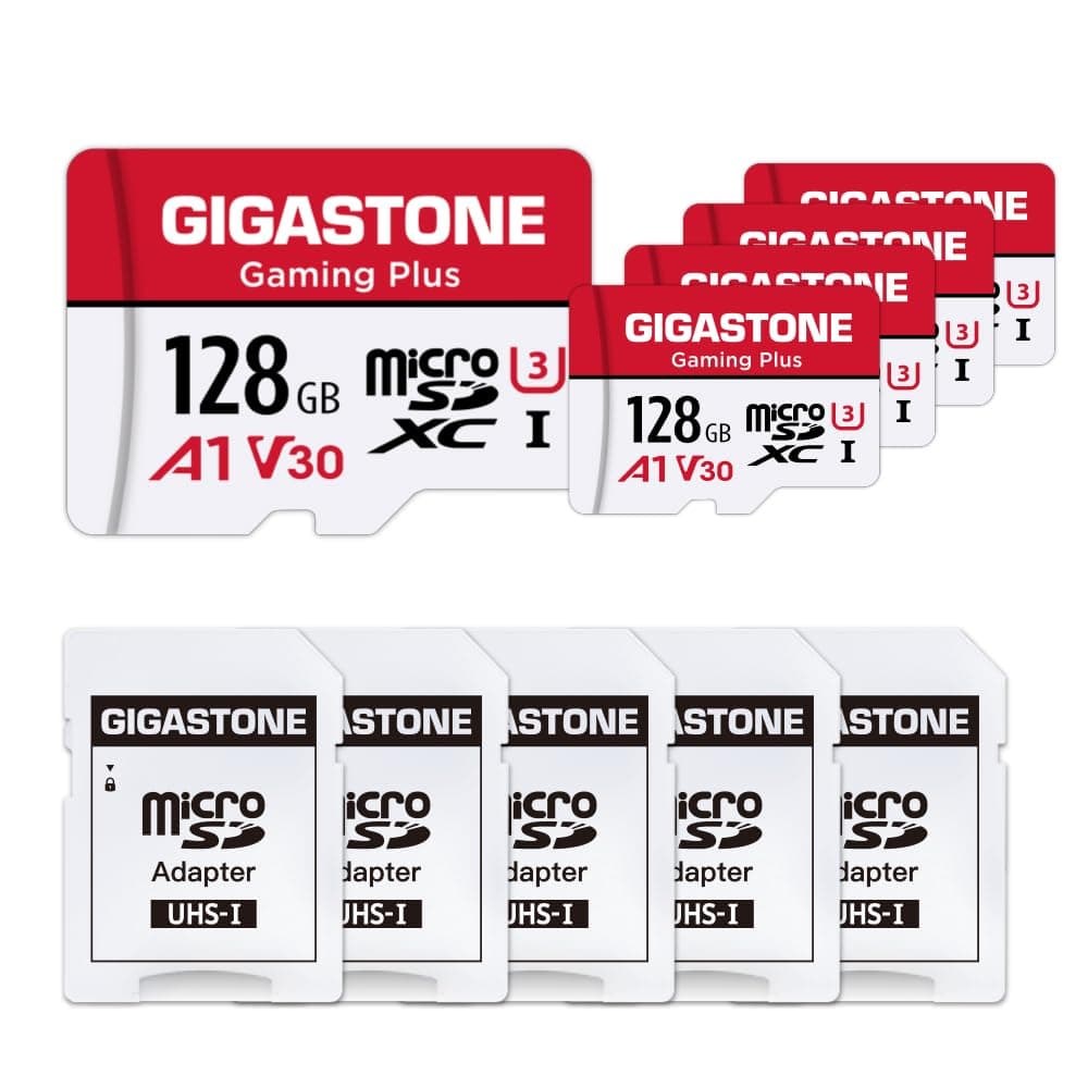【for Switch 1 Only】 GIGASTONE Micro SD Card 128GB 5-Pack, Gaming Plus, MicroSDXC Memory Card for Nintendo-Switch 1, UHS-I U3 A1 Class 10, up to 100MB/s, with MicroSD to SD Adapter