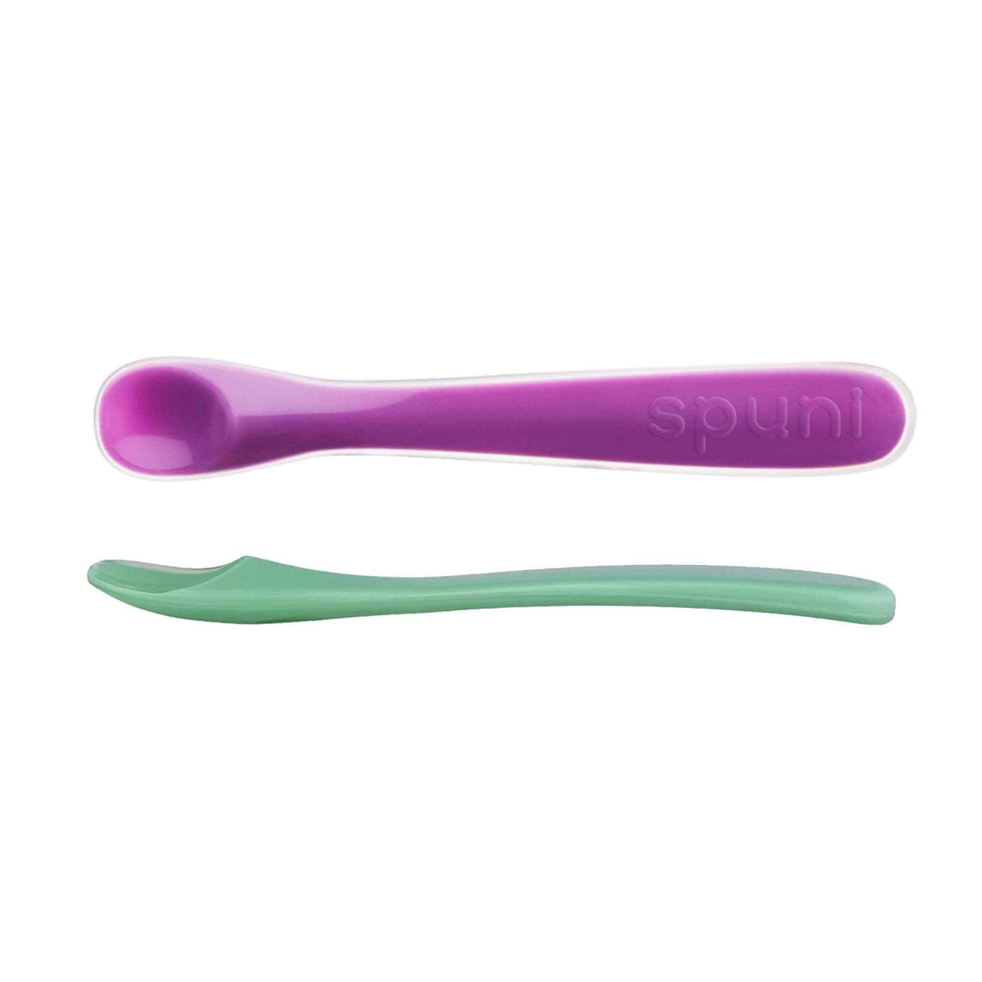 Spuni First Stage Soft Spoons - 2 Pack (Giggly Green & Peekaboo Purple)
