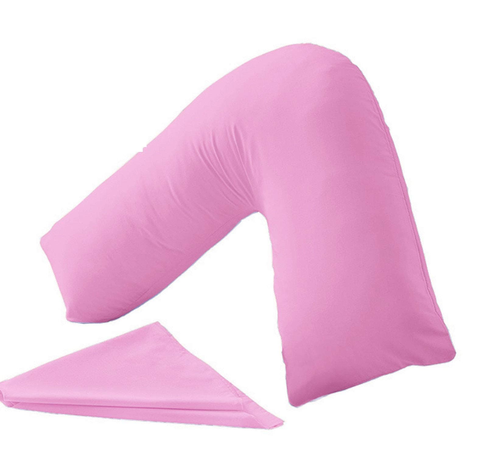 HOMES-LINEN Orthopaedic V-Shaped Pillow Extra Cushioning Support For Head, Neck & Back (Pink, V-Pillow With Cover)