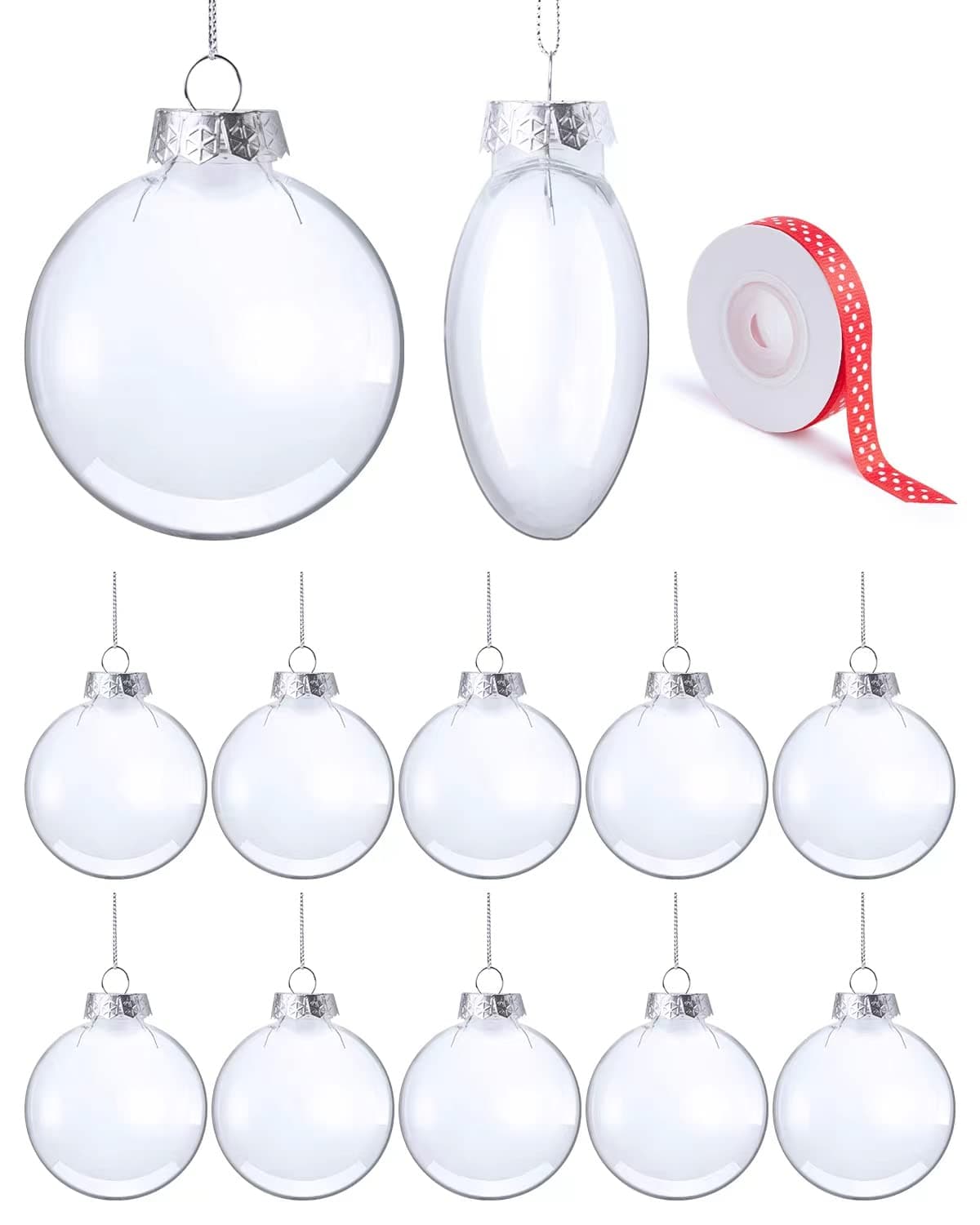 TERULF 12 Pcs (3.15''/80mm) Flat Round Clear Plastic Fillable Ornament Ball, Transparent Ornaments Christmas Balls, Christmas Tree DIY Crafts Ball Ornament