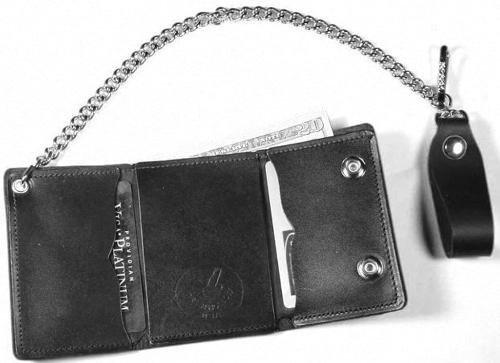 Raven Hollow 4" Tri-fold Biker Wallet w/Chain Made in the USA